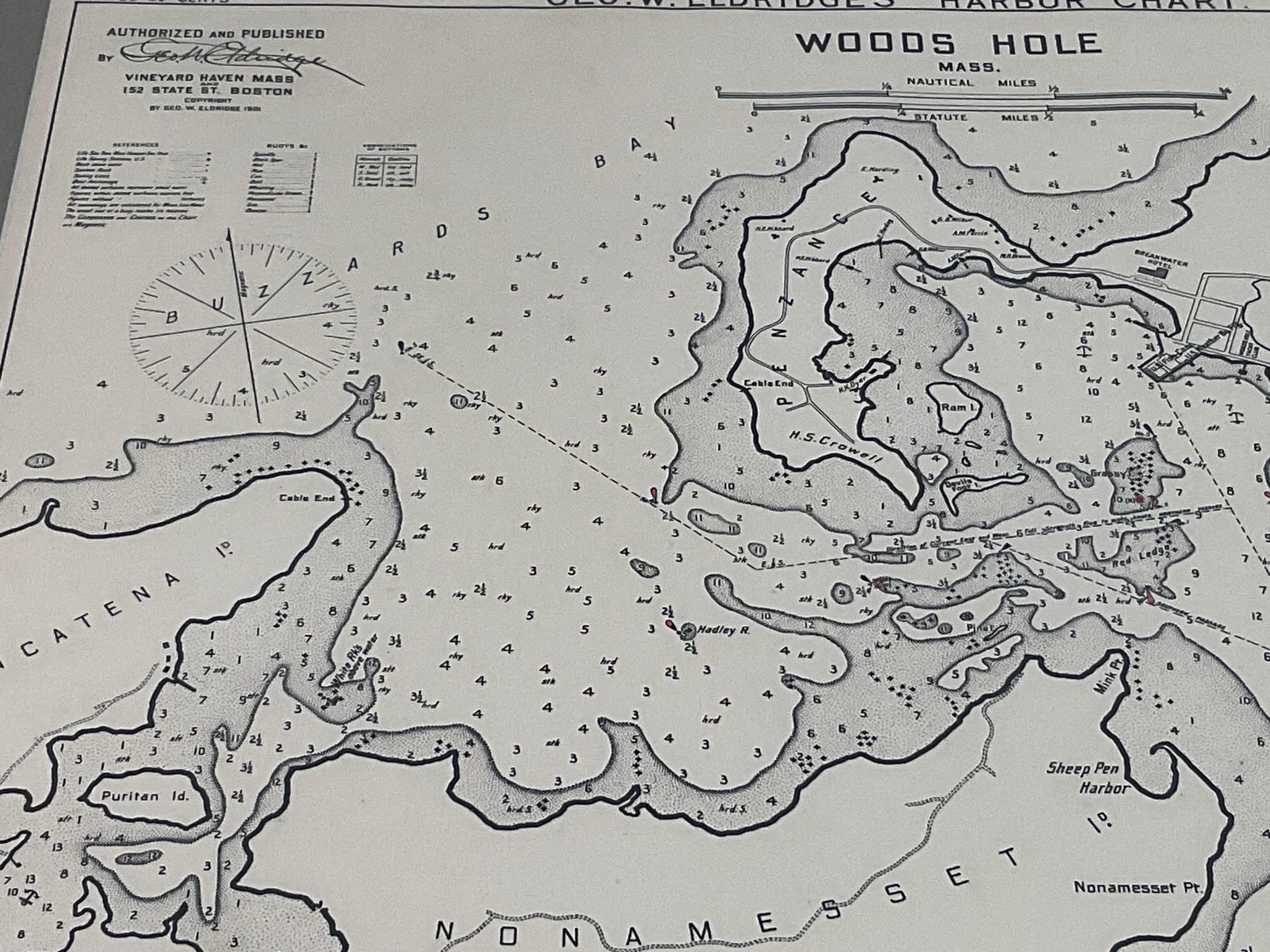 1901 Nautical Chart Showing Woods Hole, Mass en venta 4