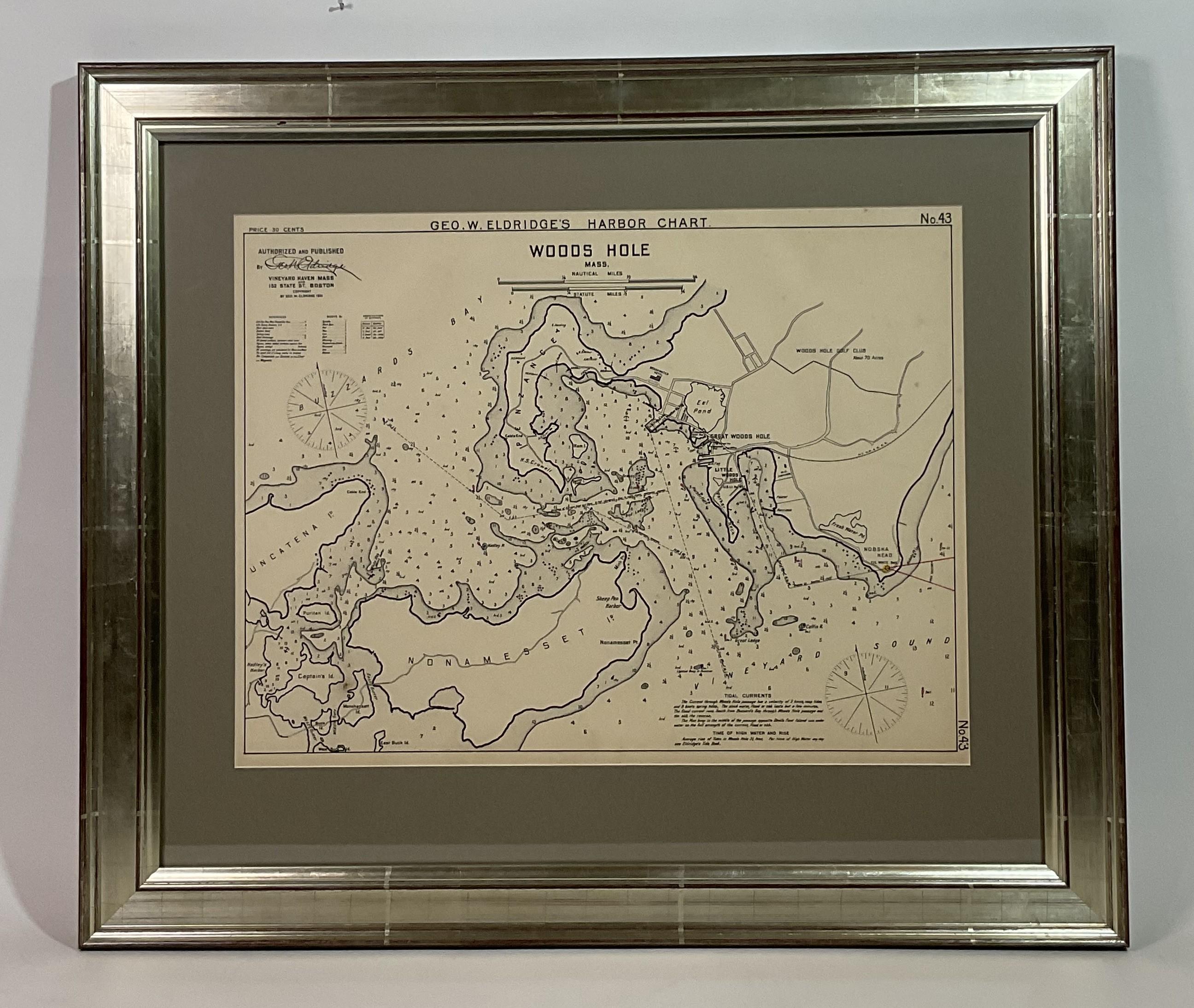 1901 Nautical Chart Showing Woods Hole, Mass Norteamericano en venta