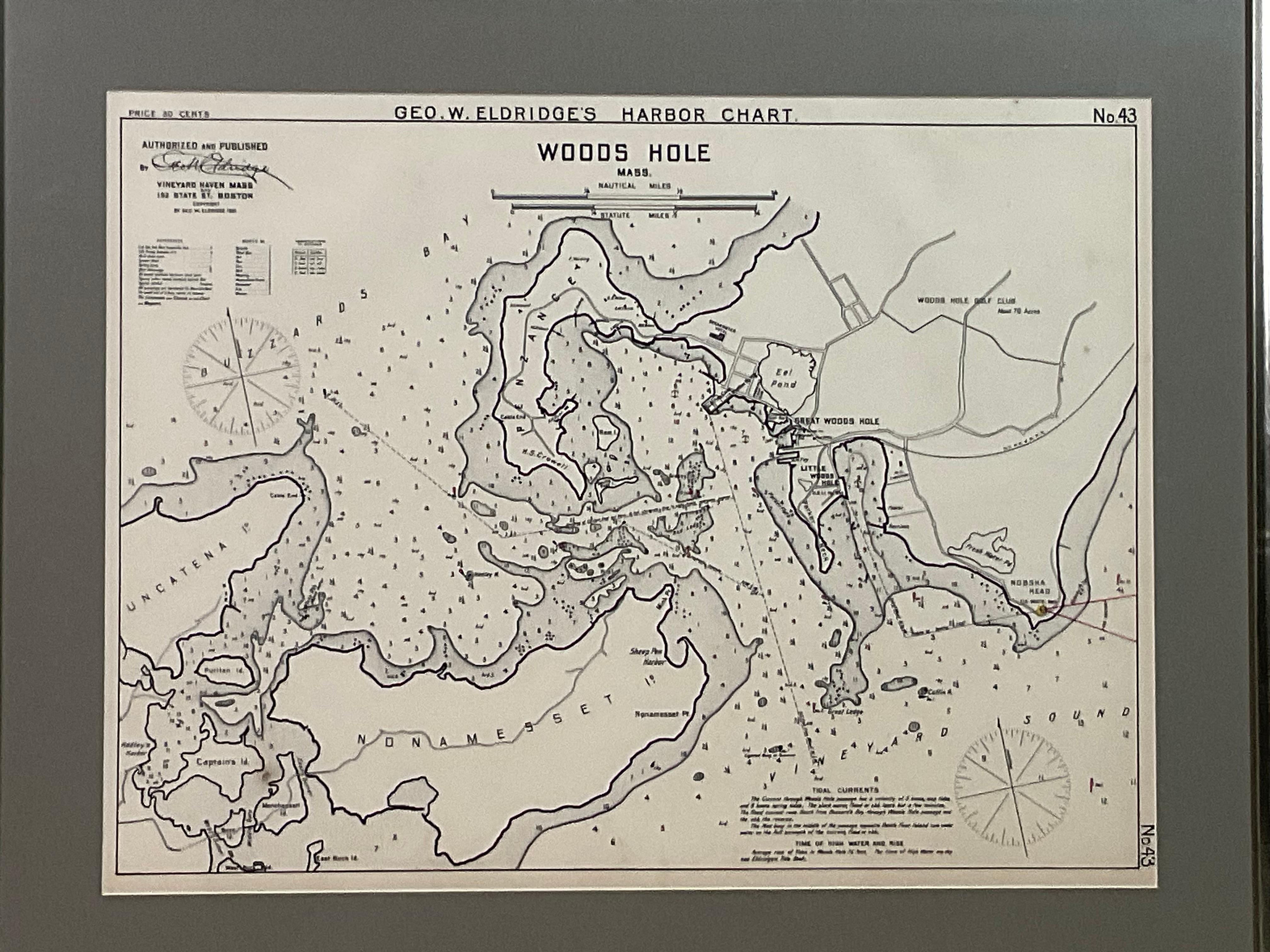 1901 Nautical Chart Showing Woods Hole, Mass en Bueno estado para la venta en Norwell, MA