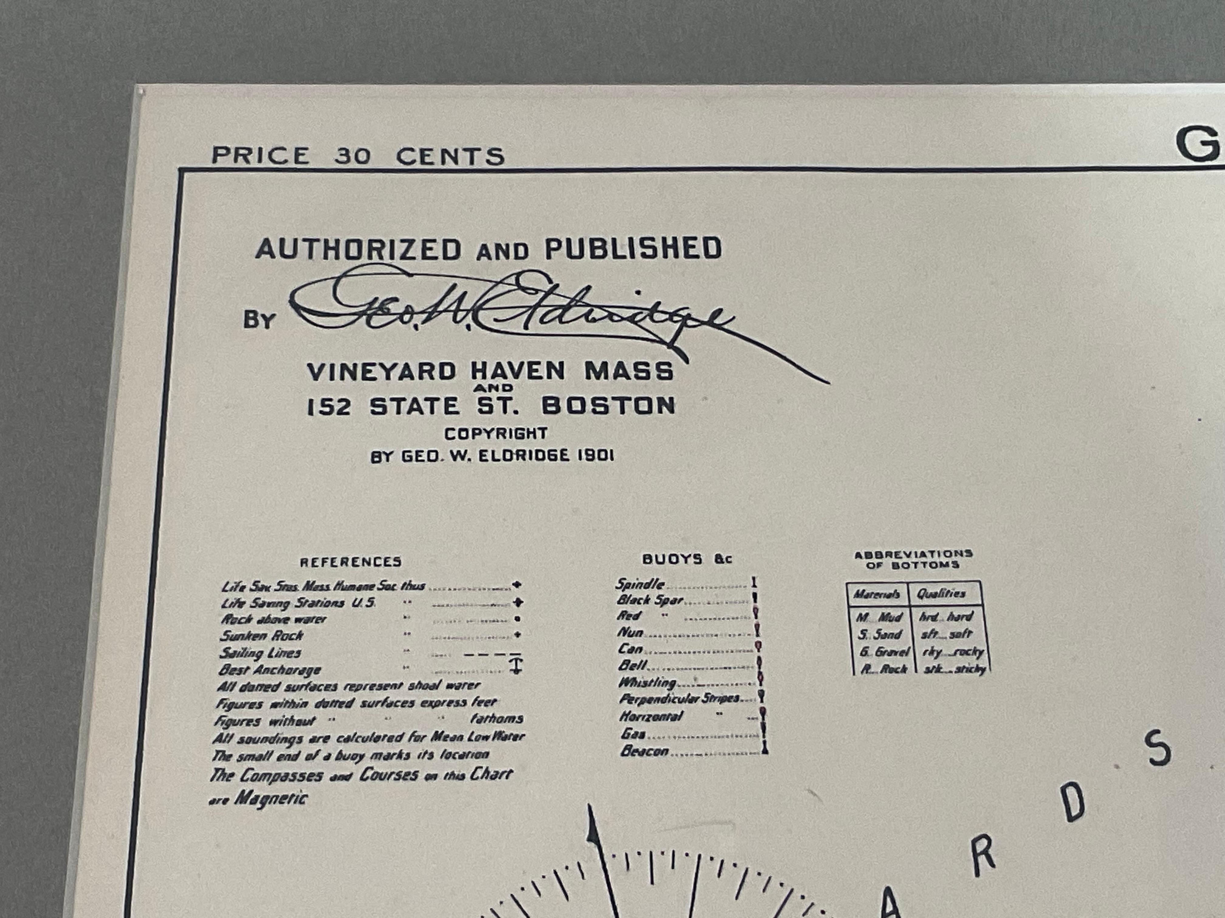 1901 Nautical Chart Showing Woods Hole, Mass principios del siglo XX en venta