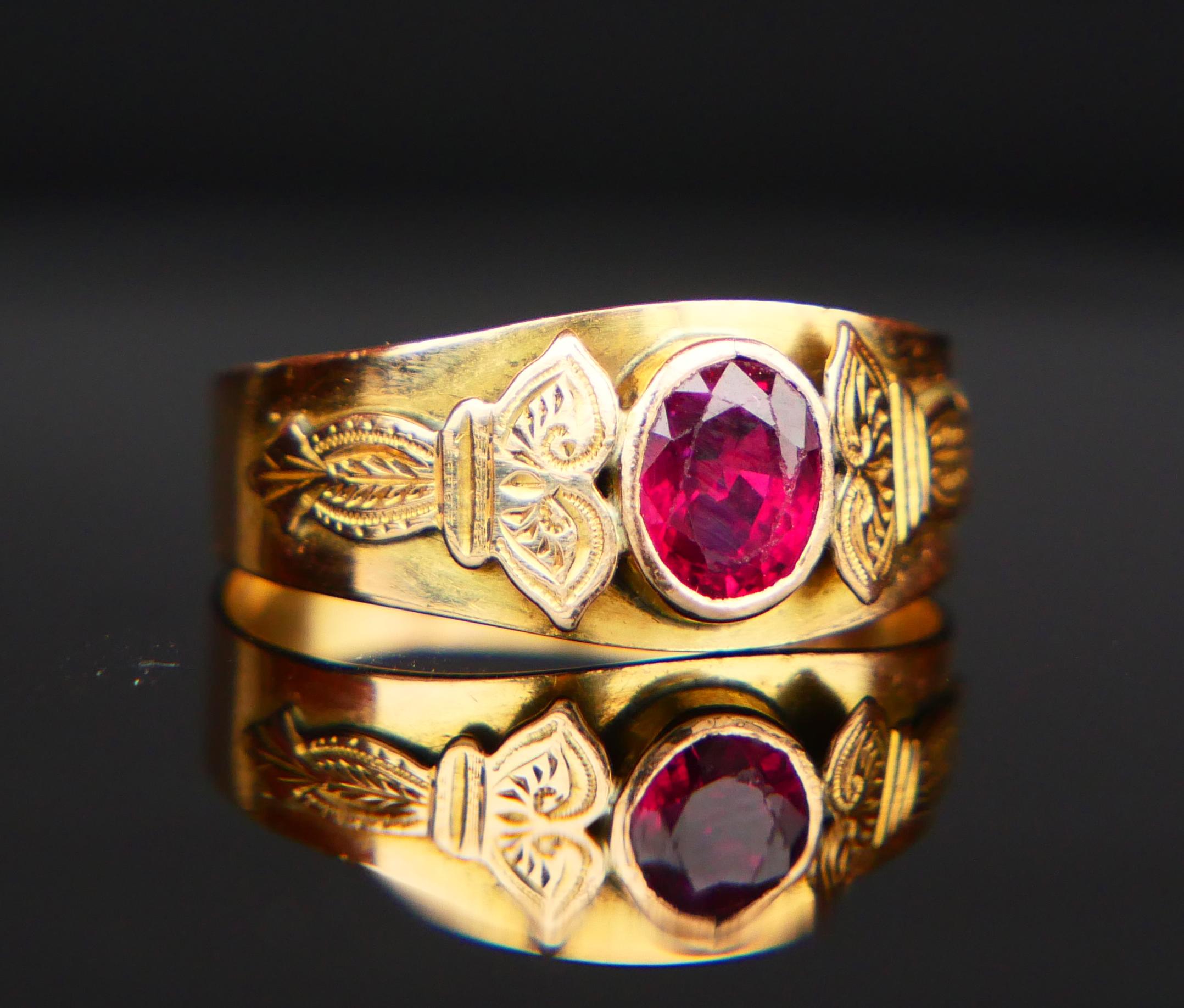 1901 Nordic Ring 0.7 ct natural Red Ruby solid 18K Gold ØUS5.75 /2.05 gr For Sale 5