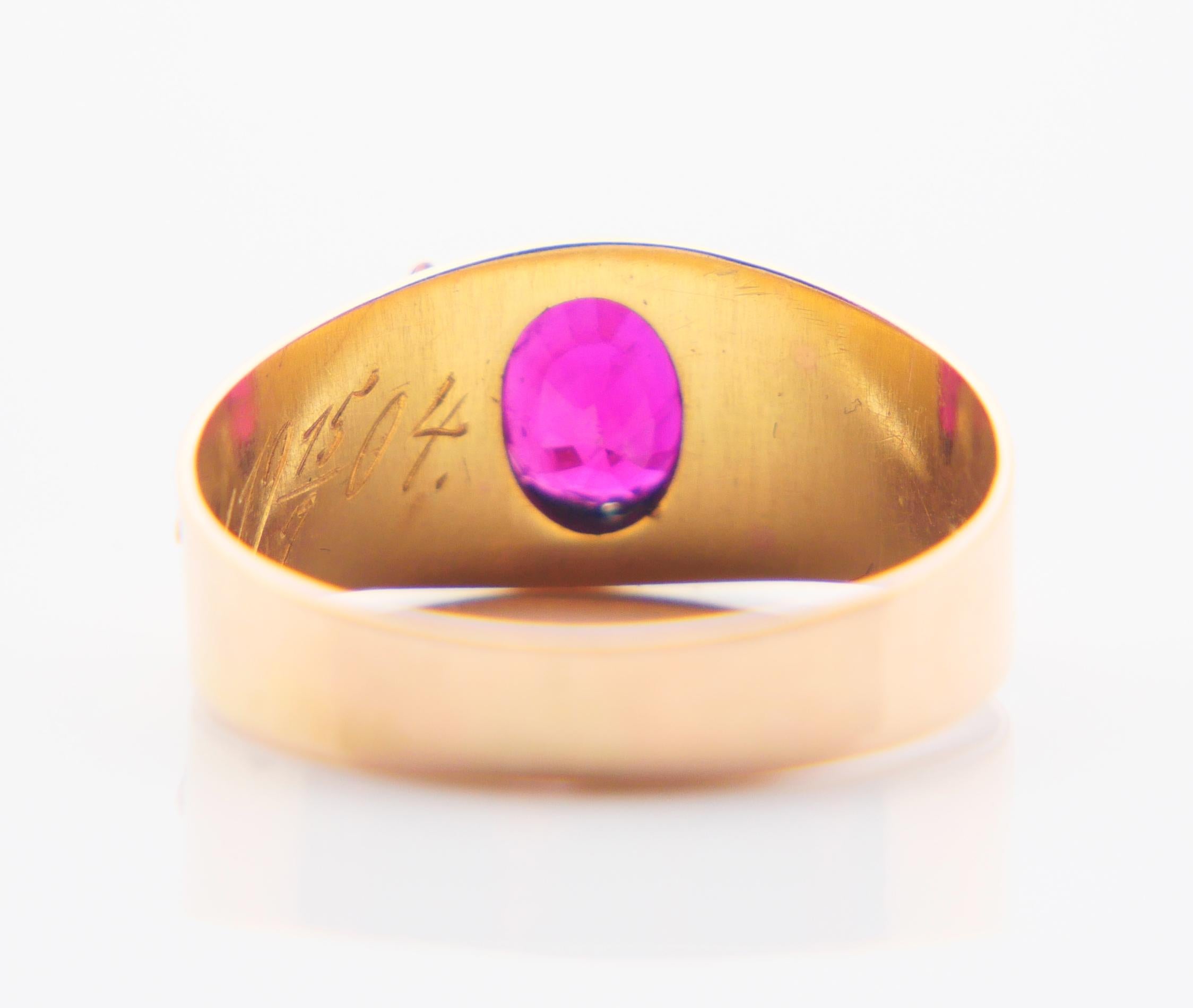 Oval Cut 1901 Nordic Ring 0.7 ct natural Red Ruby solid 18K Gold ØUS5.75 /2.05 gr For Sale
