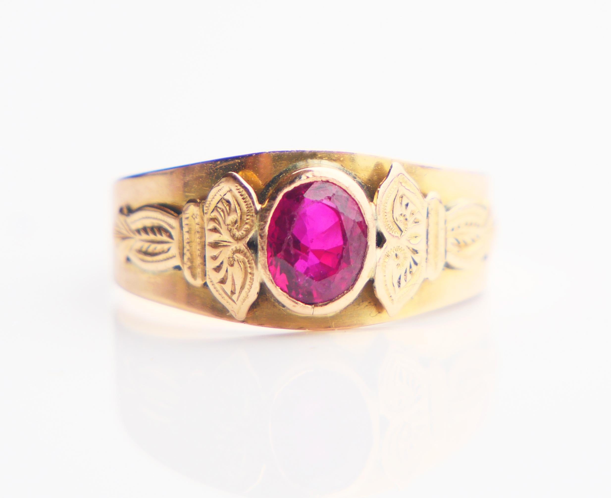 1901 Bague nordique 0.7 ct naturel Rubis rouge massif Or 18K ØUS5.75 /2.05 gr en vente 1