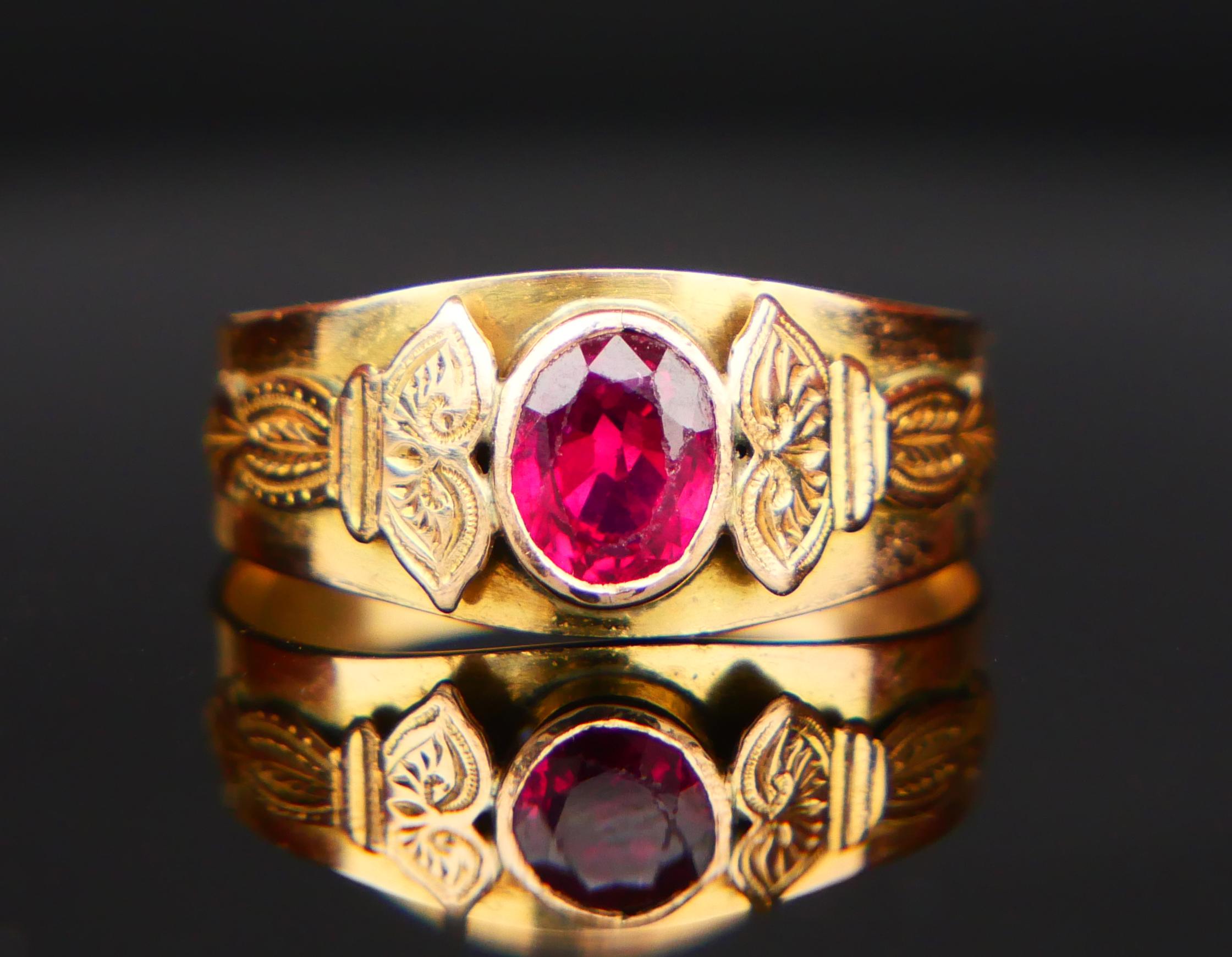 1901 Bague nordique 0.7 ct naturel Rubis rouge massif Or 18K ØUS5.75 /2.05 gr en vente 4