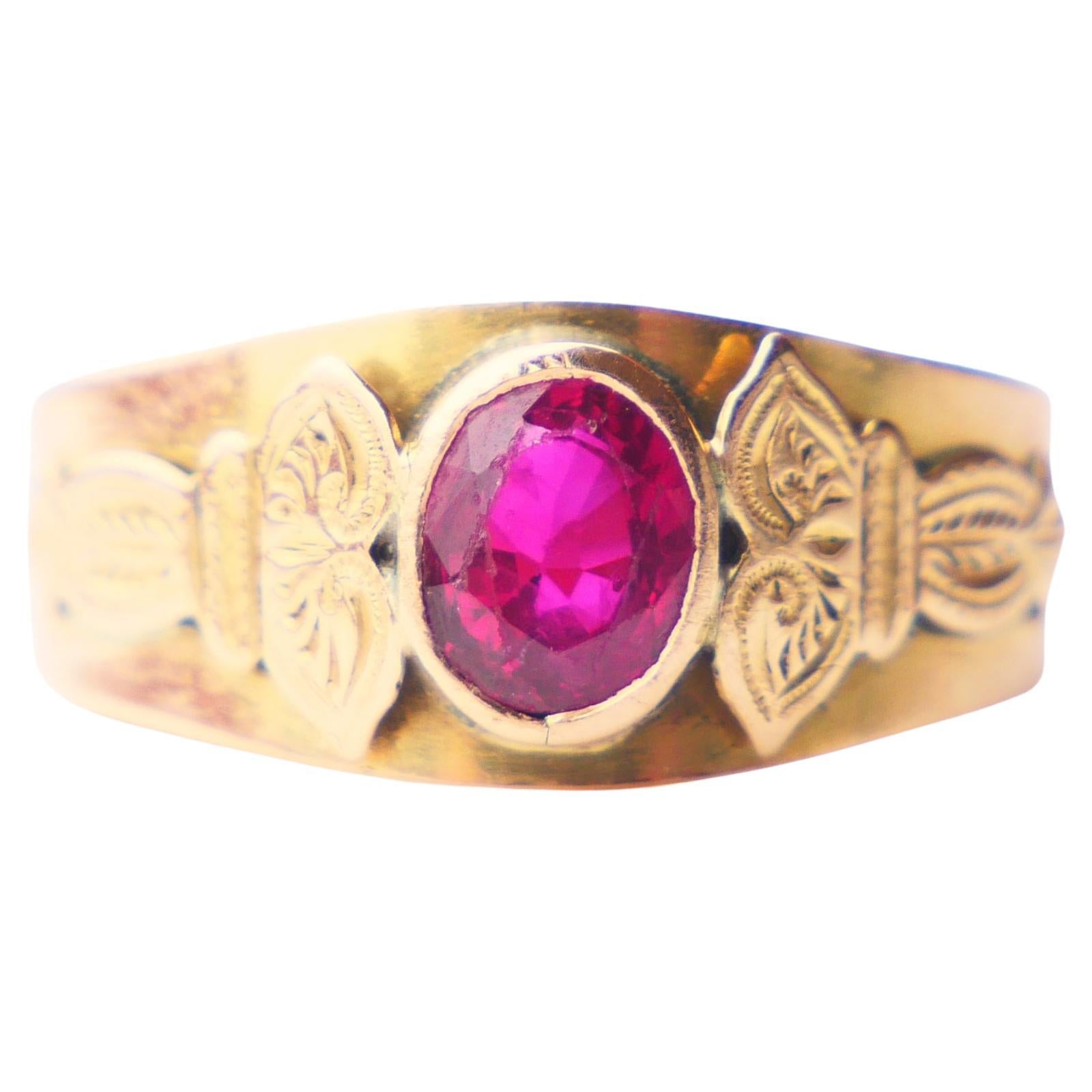 1901 Nordic Ring 0.7 ct natural Red Ruby solid 18K Gold ØUS5.75 /2.05 gr For Sale