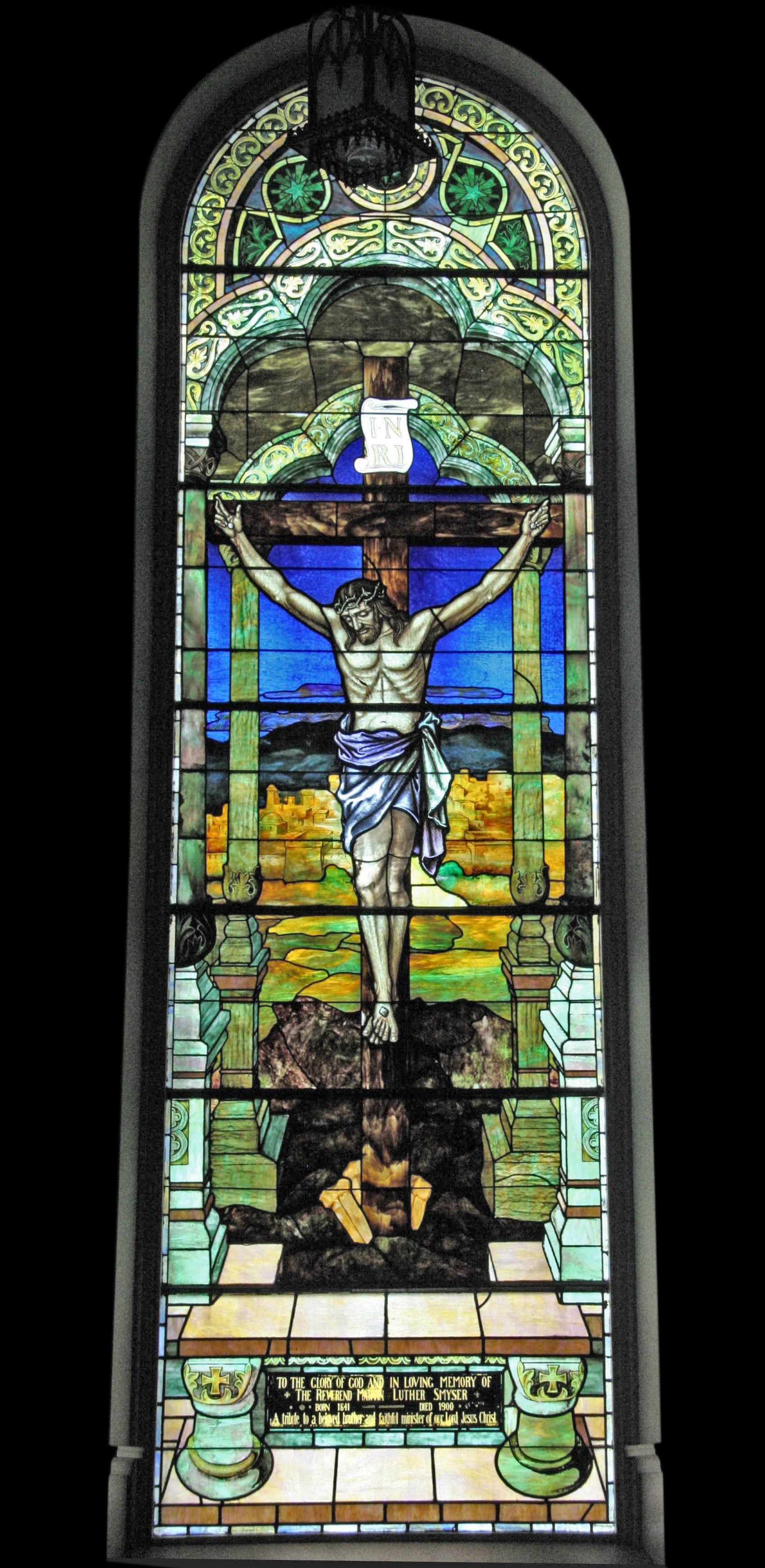 1901 Religious Large Stained Glass Portraying the Crucifixion of Our Lord Jesus 1