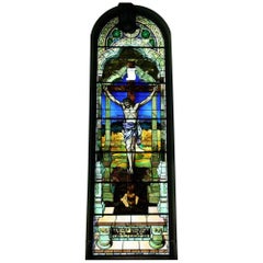 1901 Religious Large Stained Glass Portraying the Crucifixion of Our Lord Jesus