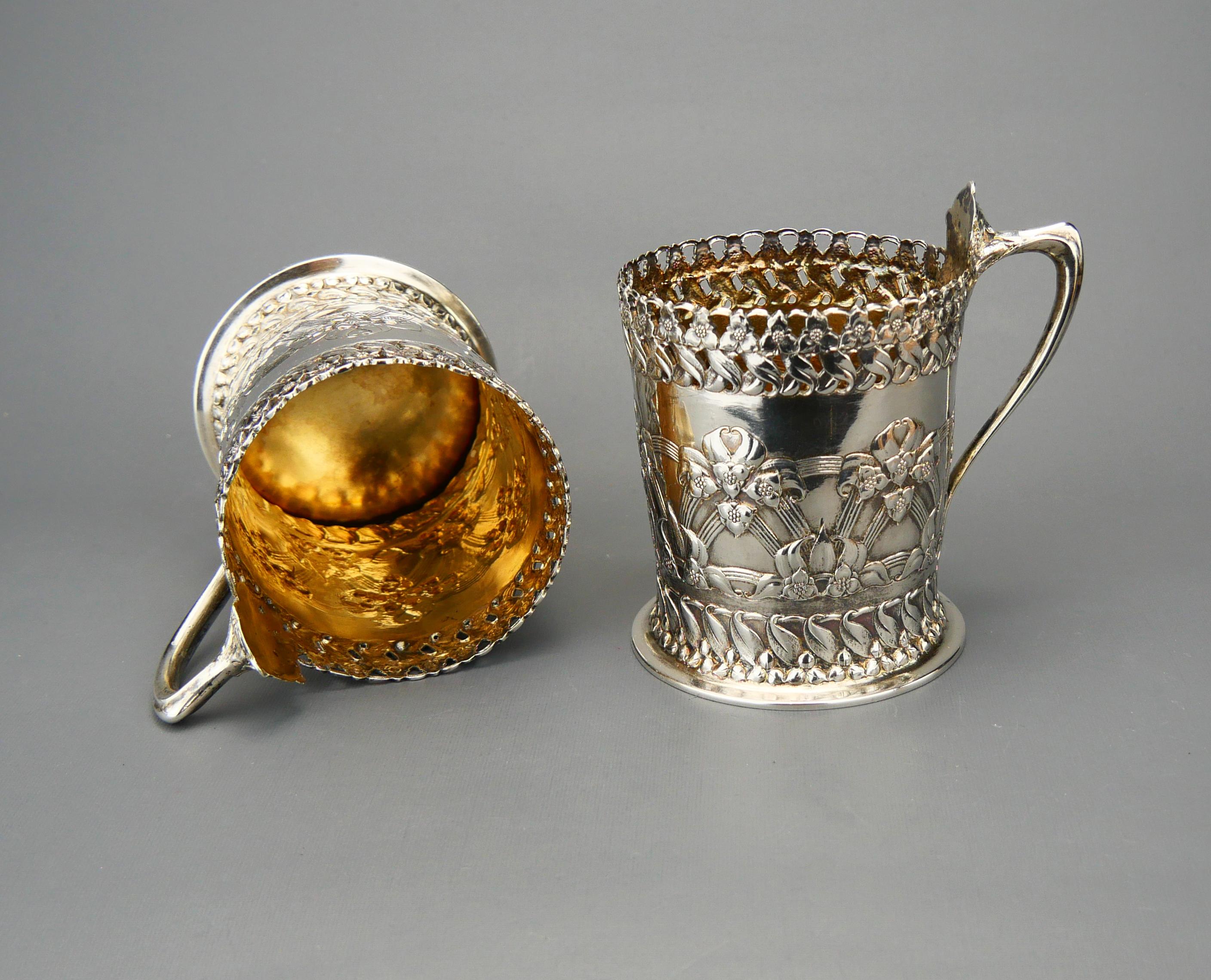 1901 Due portabicchieri Art Nouveau in vetro massiccio 830 Silver / 320 gr in vendita 7