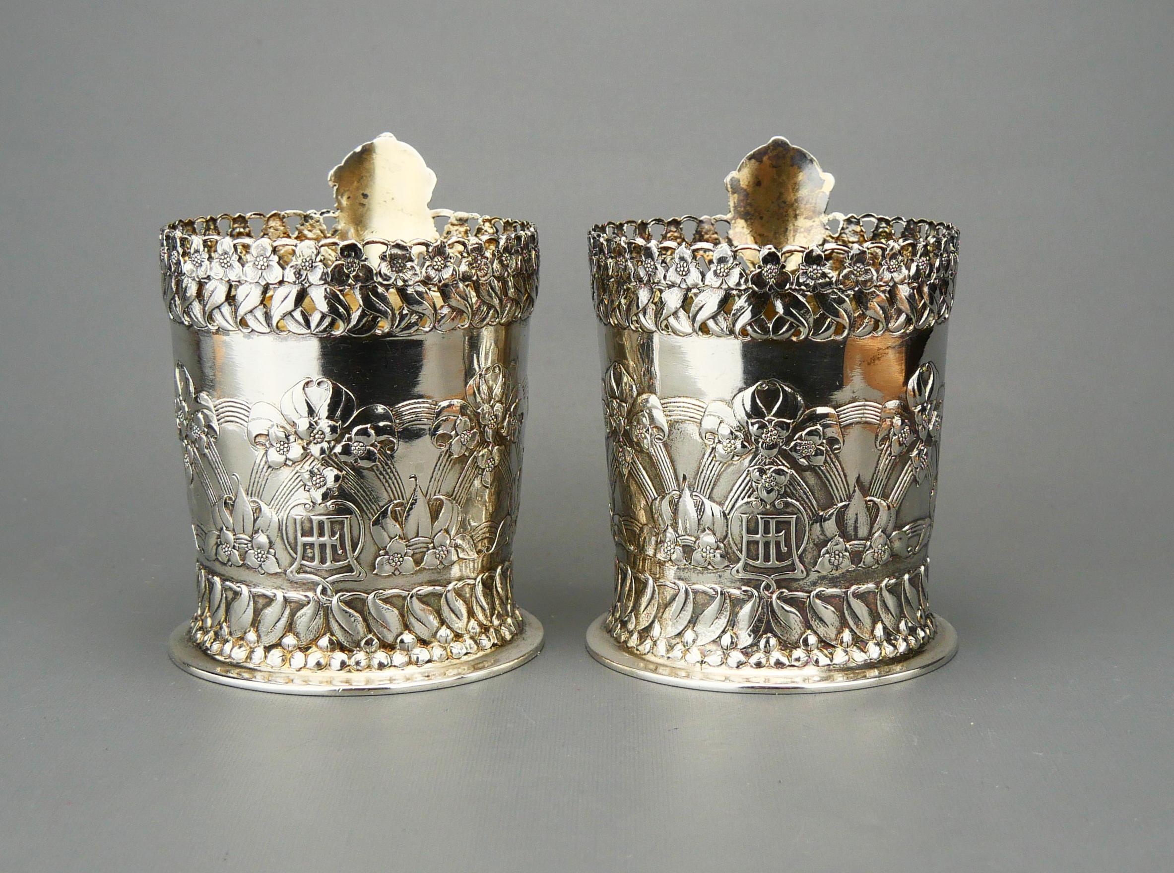 da uomo o donna 1901 Due portabicchieri Art Nouveau in vetro massiccio 830 Silver / 320 gr in vendita