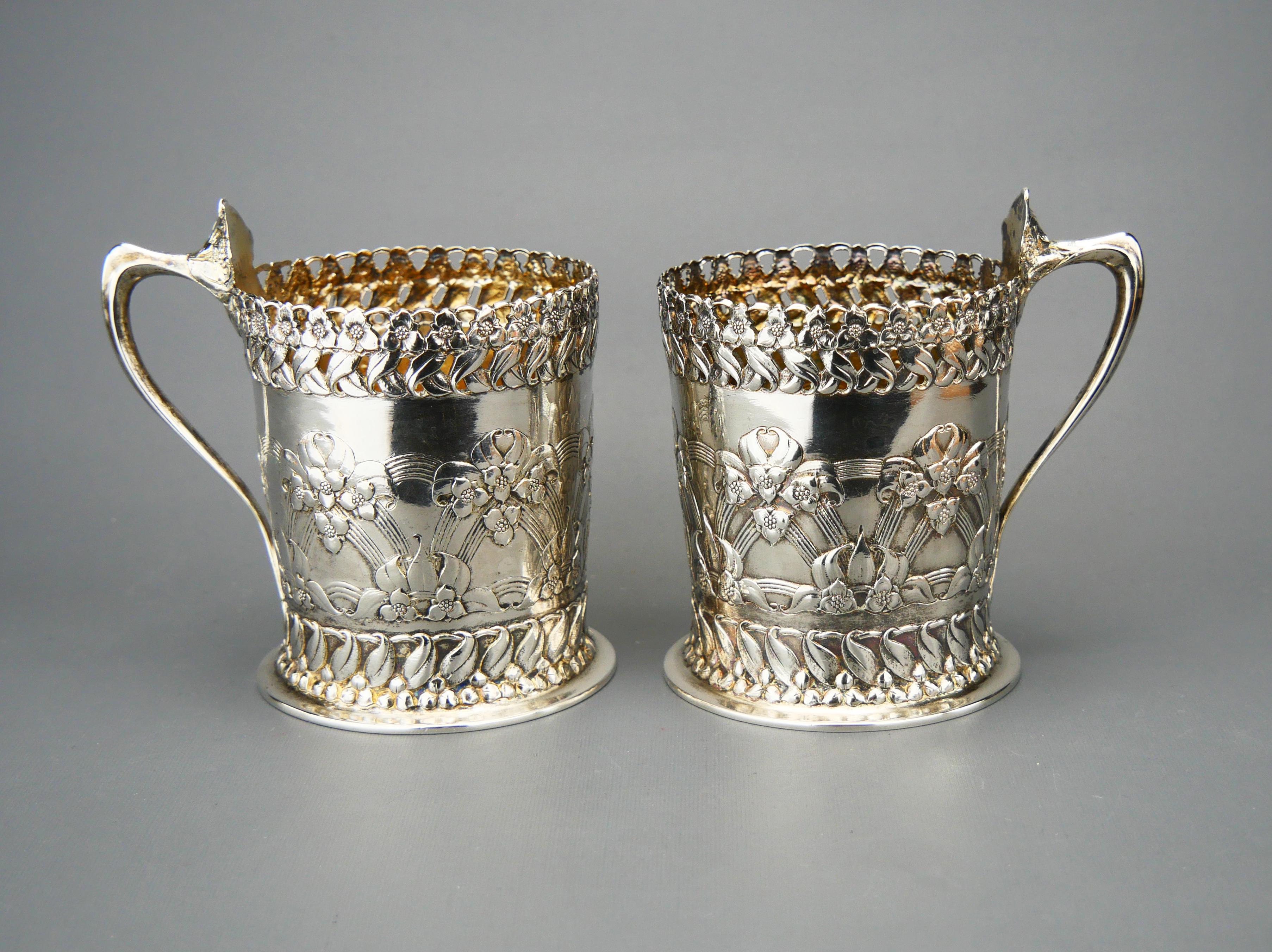 1901 Due portabicchieri Art Nouveau in vetro massiccio 830 Silver / 320 gr in vendita 2