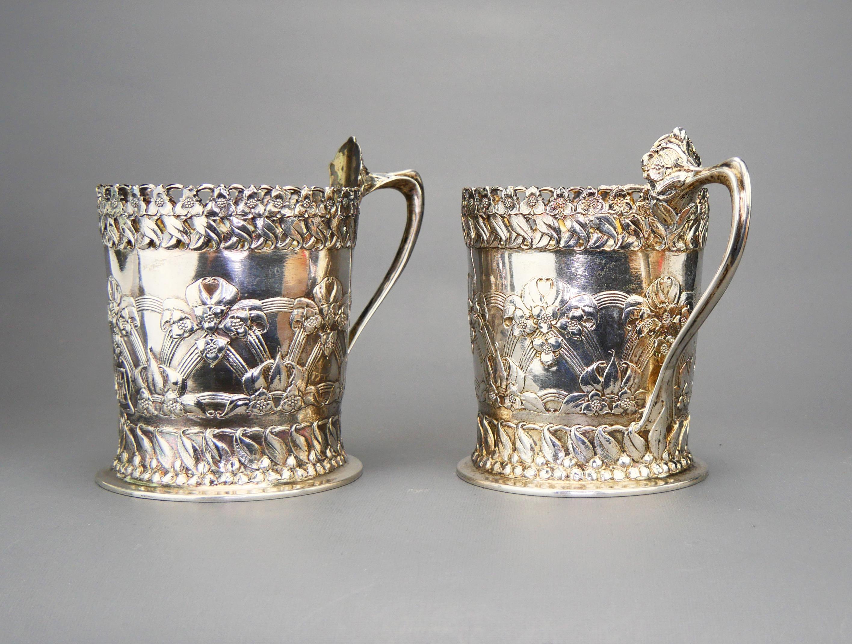 1901 Due portabicchieri Art Nouveau in vetro massiccio 830 Silver / 320 gr in vendita 4