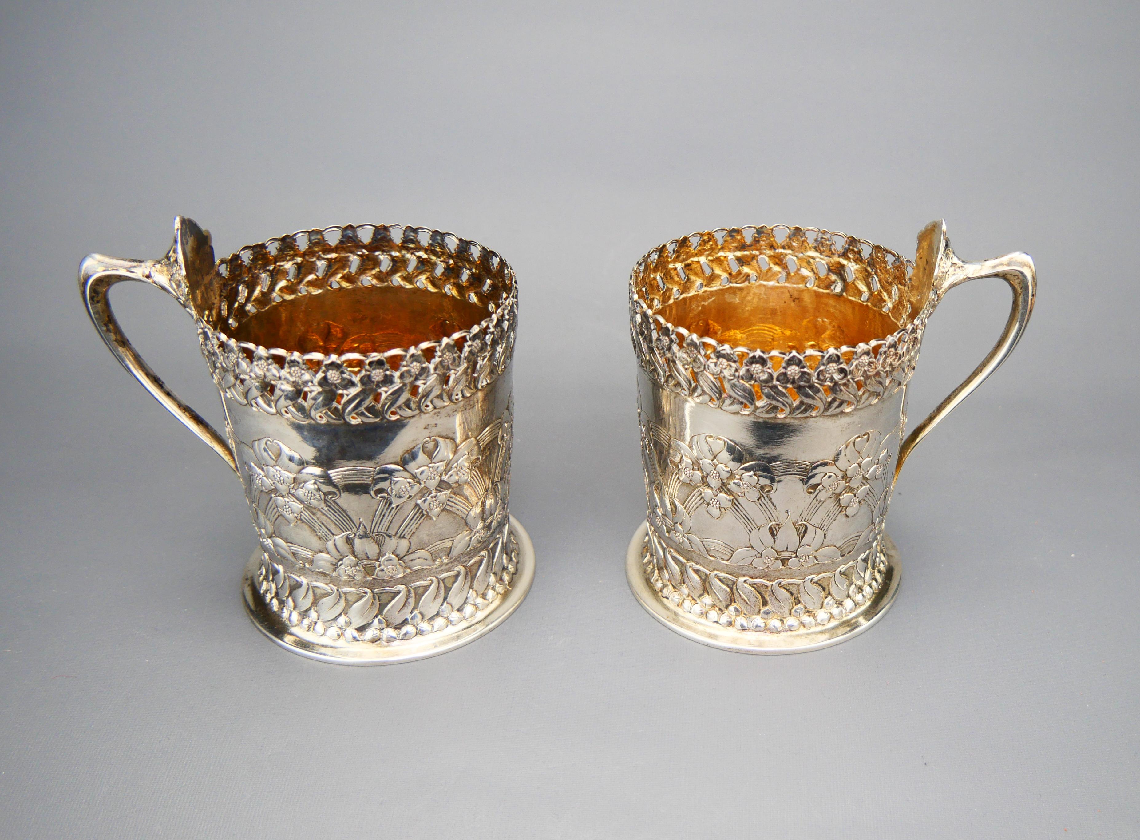 1901 Due portabicchieri Art Nouveau in vetro massiccio 830 Silver / 320 gr in vendita 6