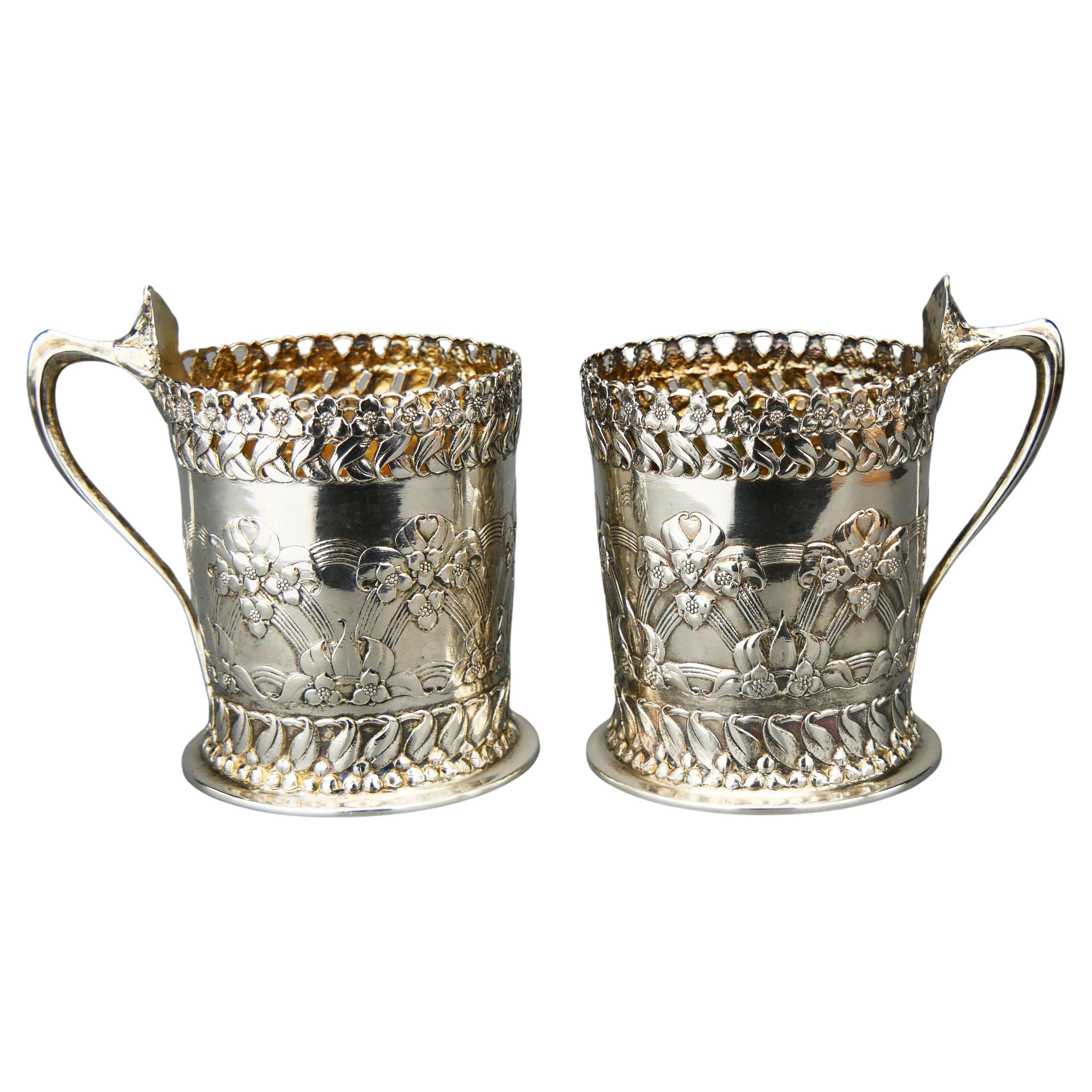 1901 Due portabicchieri Art Nouveau in vetro massiccio 830 Silver / 320 gr