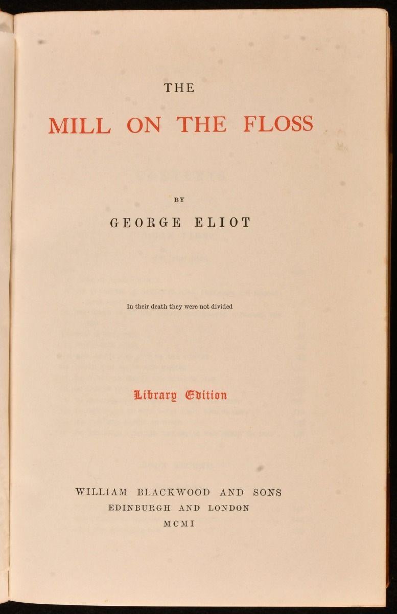 A very smart ten volume set of works by English novelist, George Eliot, all in half calf binding.

A complete set of ten volumes uniformly bound in half calf bindings with gilt detailing to the spines.

A library edition complete set of works by