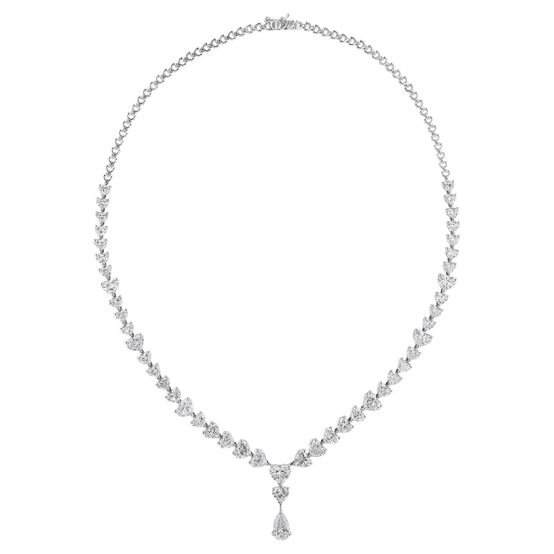 19.01Ct Natural Heart Cut Diamond Pear Drop V- Necklace 14K White Gold Jewelry