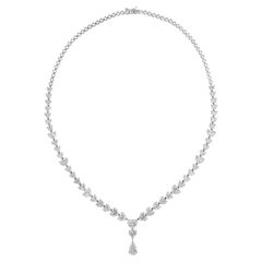 19.01Ct Natural Heart Cut Diamond Pear Drop V- Necklace 14K White Gold Jewelry