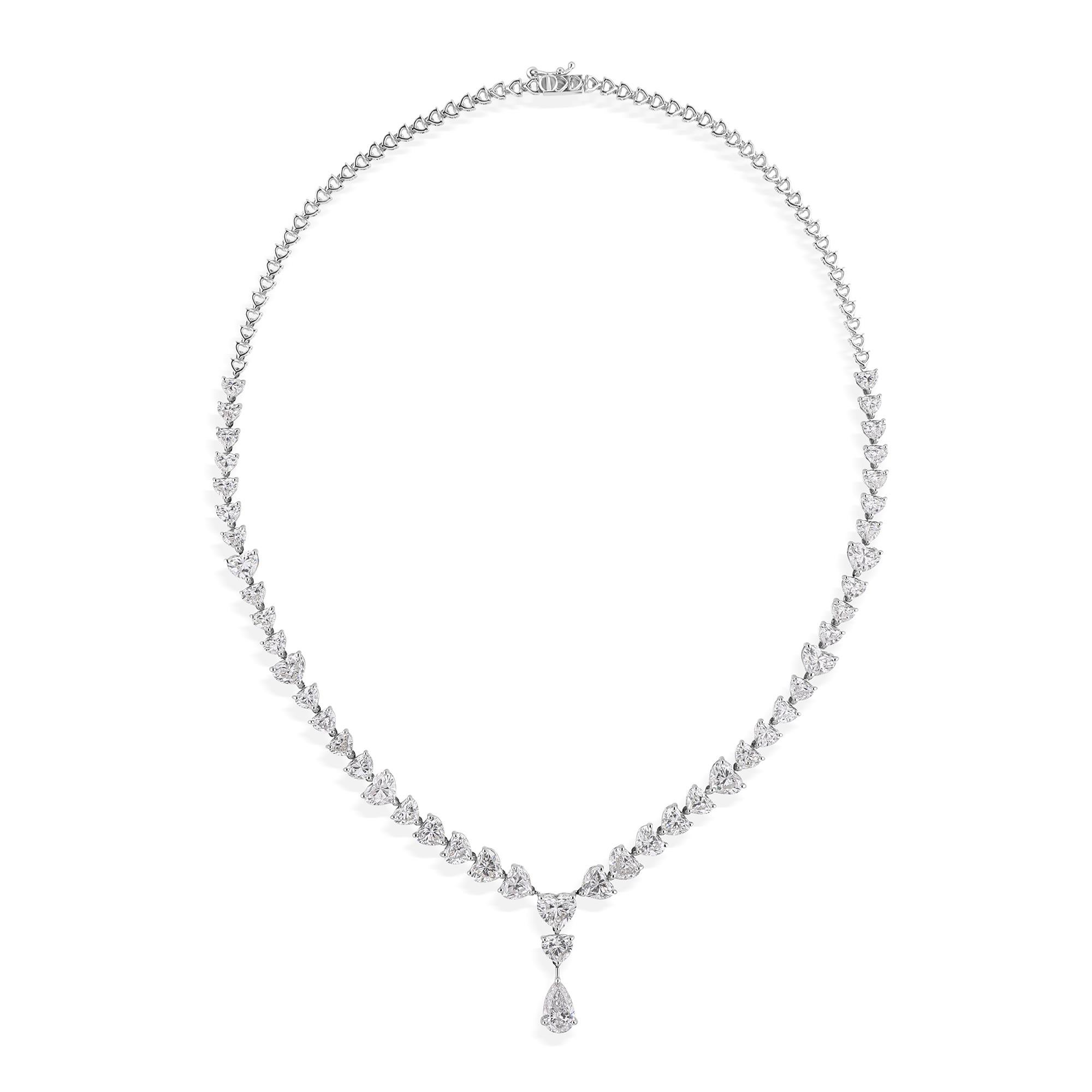 Modern 19.01Ct Natural Heart Cut Diamond Pear Drop V- Necklace 18K White Gold Jewelry For Sale