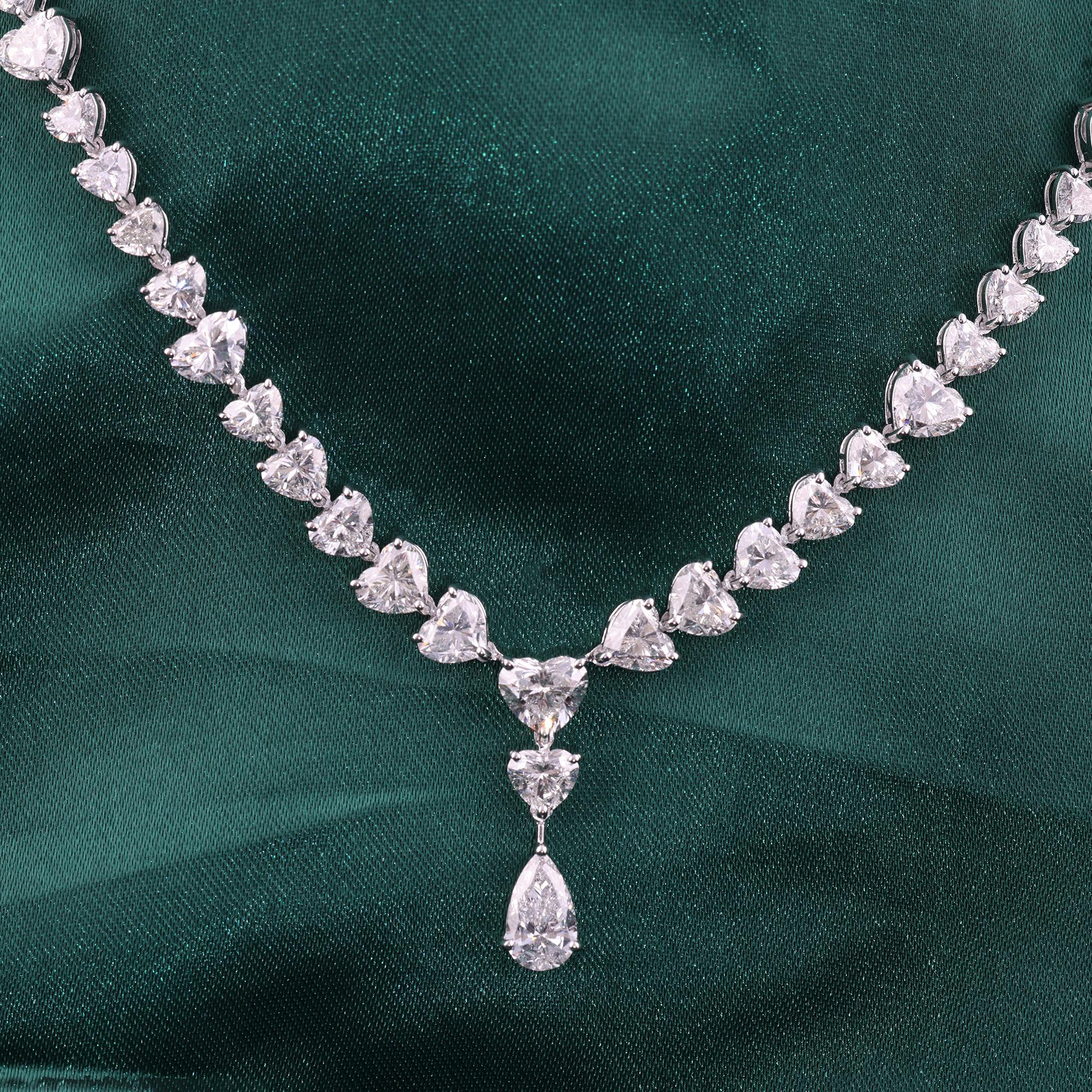 19.01Ct Natural Heart Cut Diamond Pear Drop V- Necklace 18K White Gold Jewelry In New Condition For Sale In Diera, Dubai