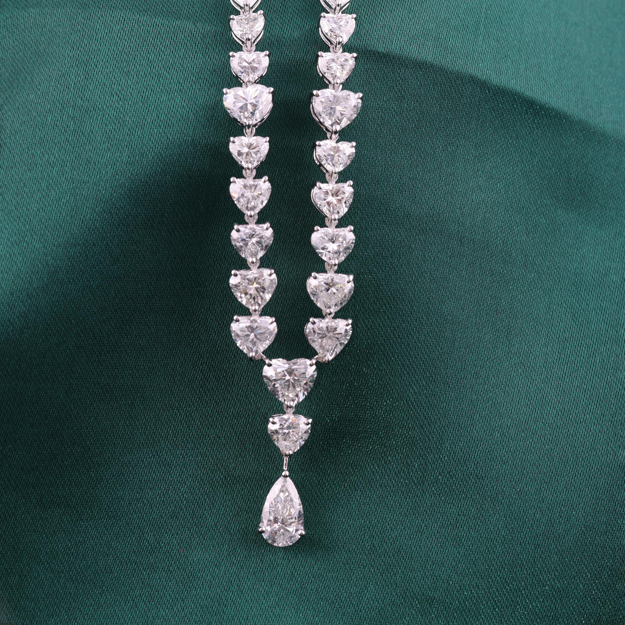 19.01Ct Natural Heart Cut Diamond Pear Drop V- Necklace 18K White Gold Jewelry For Sale 1