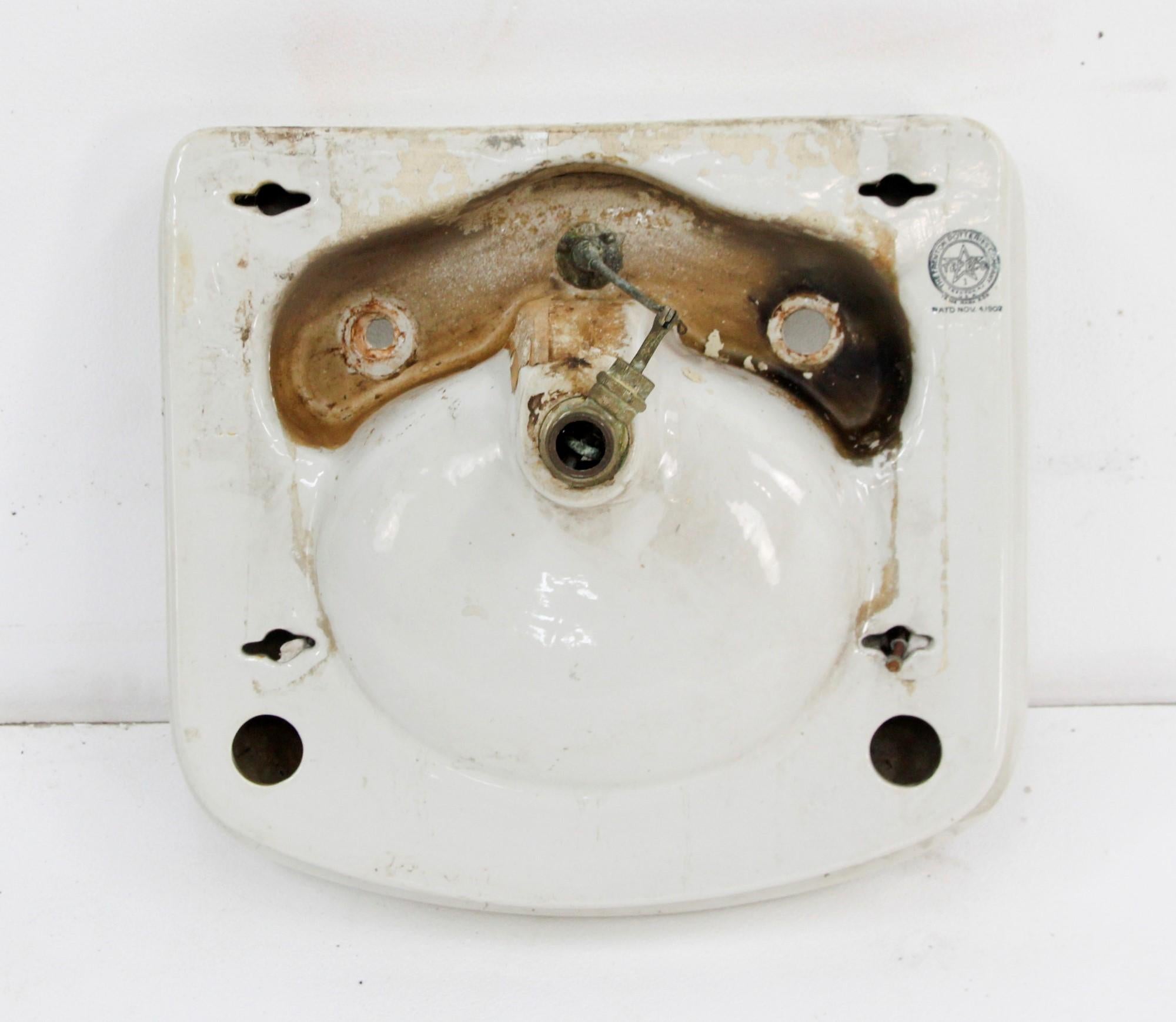 American 1902 Antique Bathroom Sink White Oval Bowl Wall Mount W Overflow Drain Soap Dish