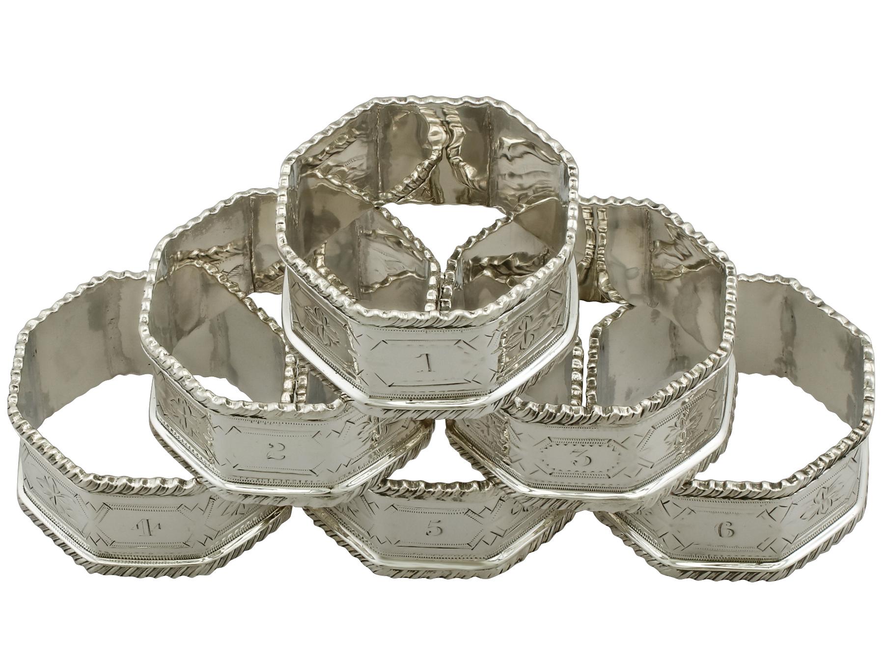 British Antique Edwardian Sterling Silver Napkin Rings, 1902