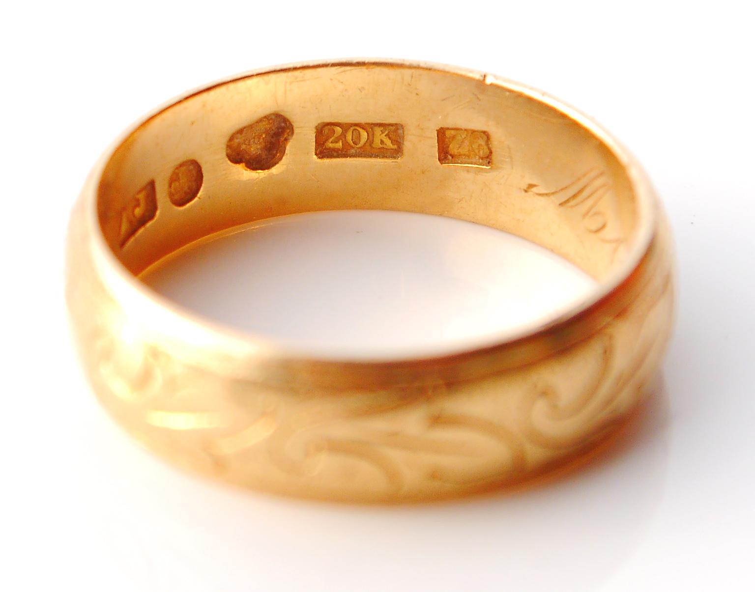 1902 Antique European Ring solid 20K Gold Ø 6.75 US / 5.3 gr For Sale 1