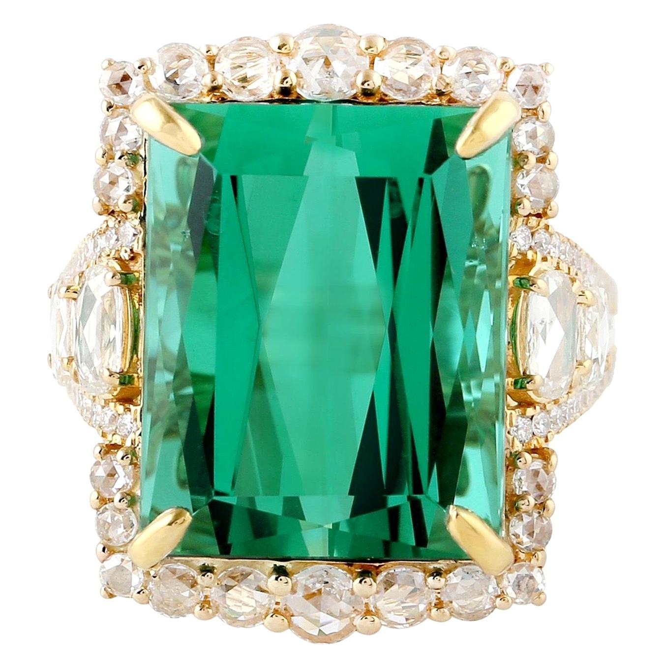 19.02 Carat Tourmaline Diamond 18 Karat Gold Ring