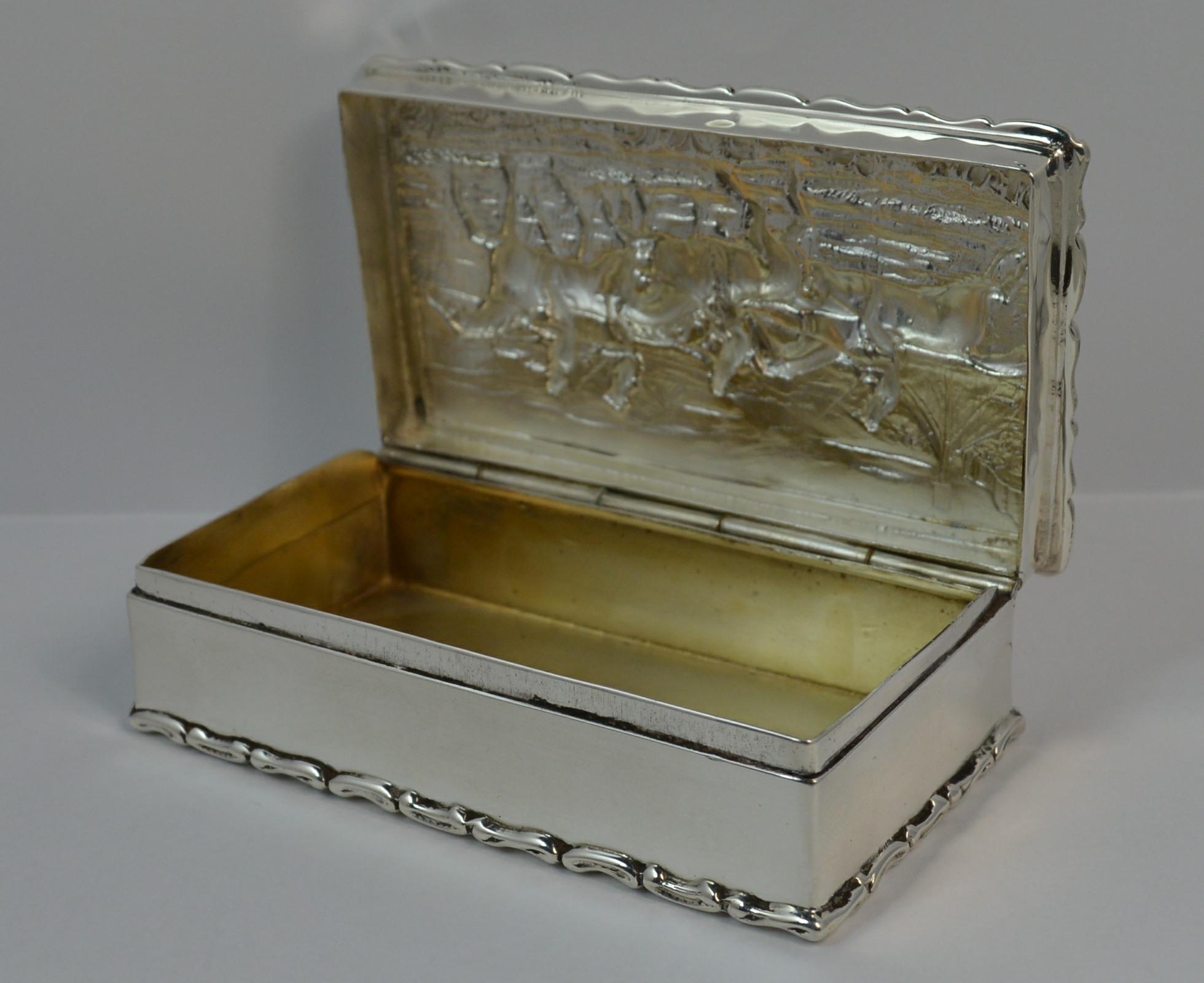 1902 Edwardian English Silver Snuff Box with Hunting Scene 5