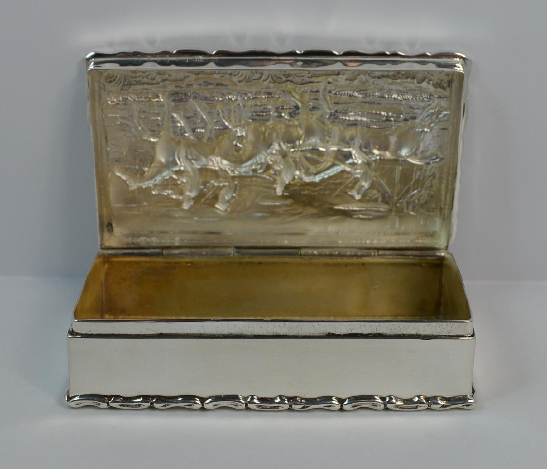 1902 Edwardian English Silver Snuff Box with Hunting Scene 6