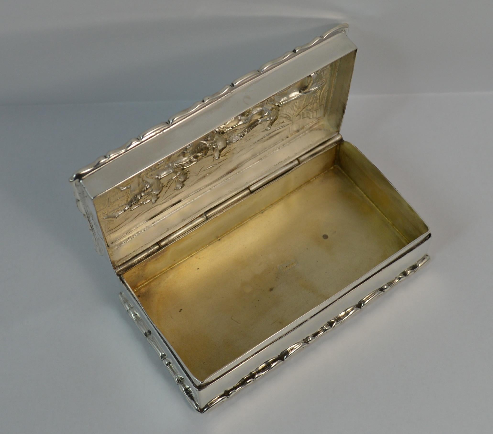 1902 Edwardian English Silver Snuff Box with Hunting Scene 7