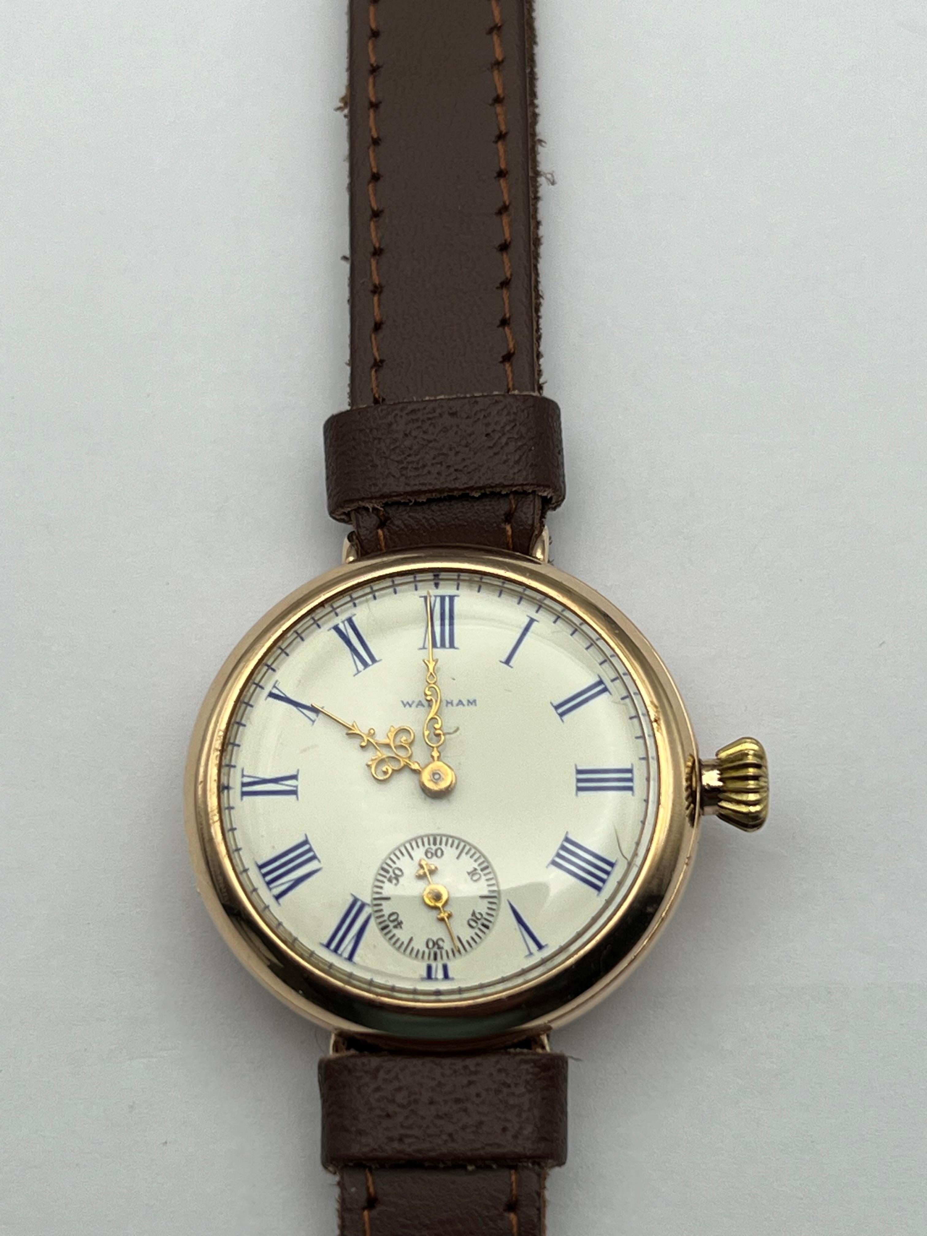 1902 English Waltham Solid Gold Blue Roman Numeral 15J For Sale 6