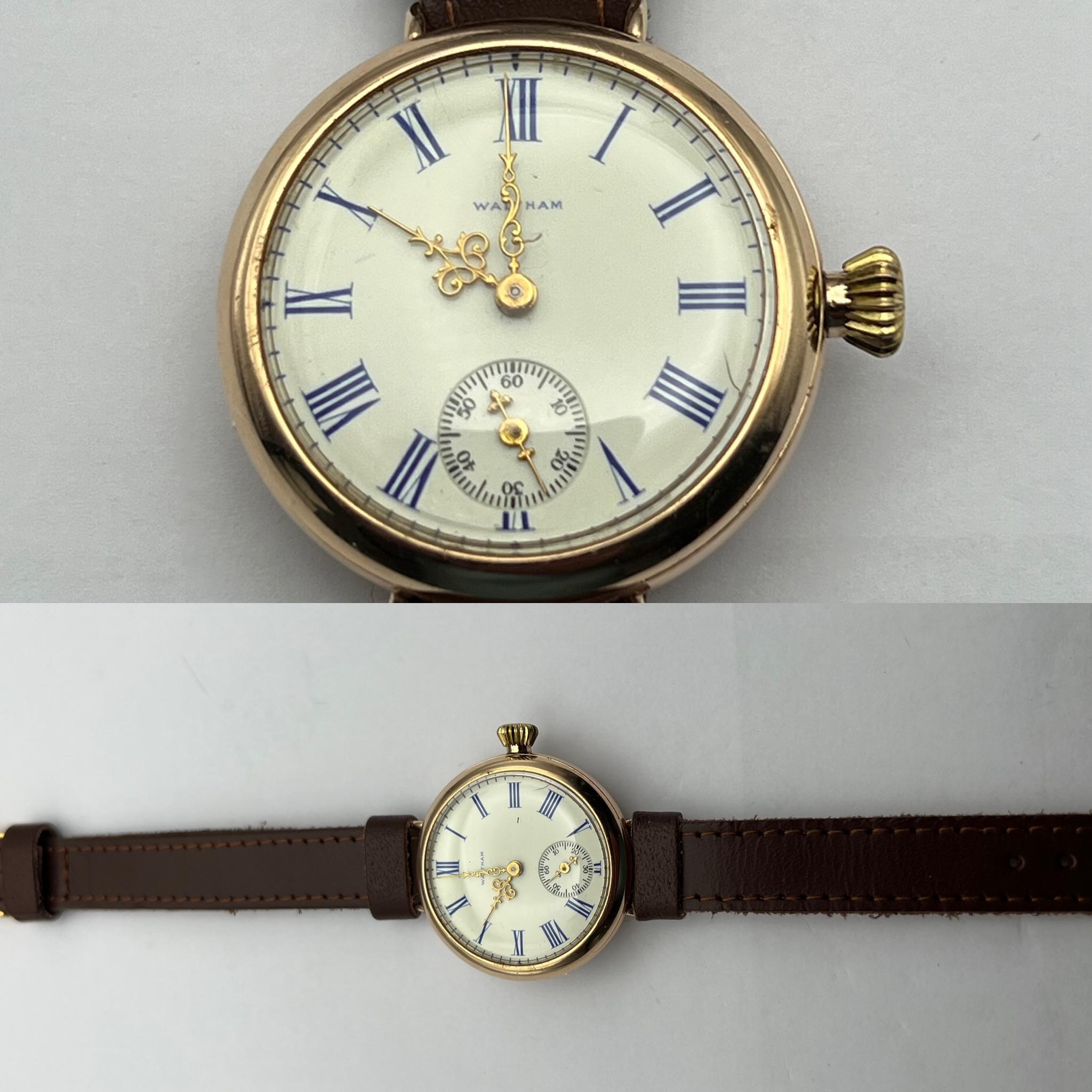 1902 English Waltham Solid Gold Blue Roman Numeral 15J For Sale 1