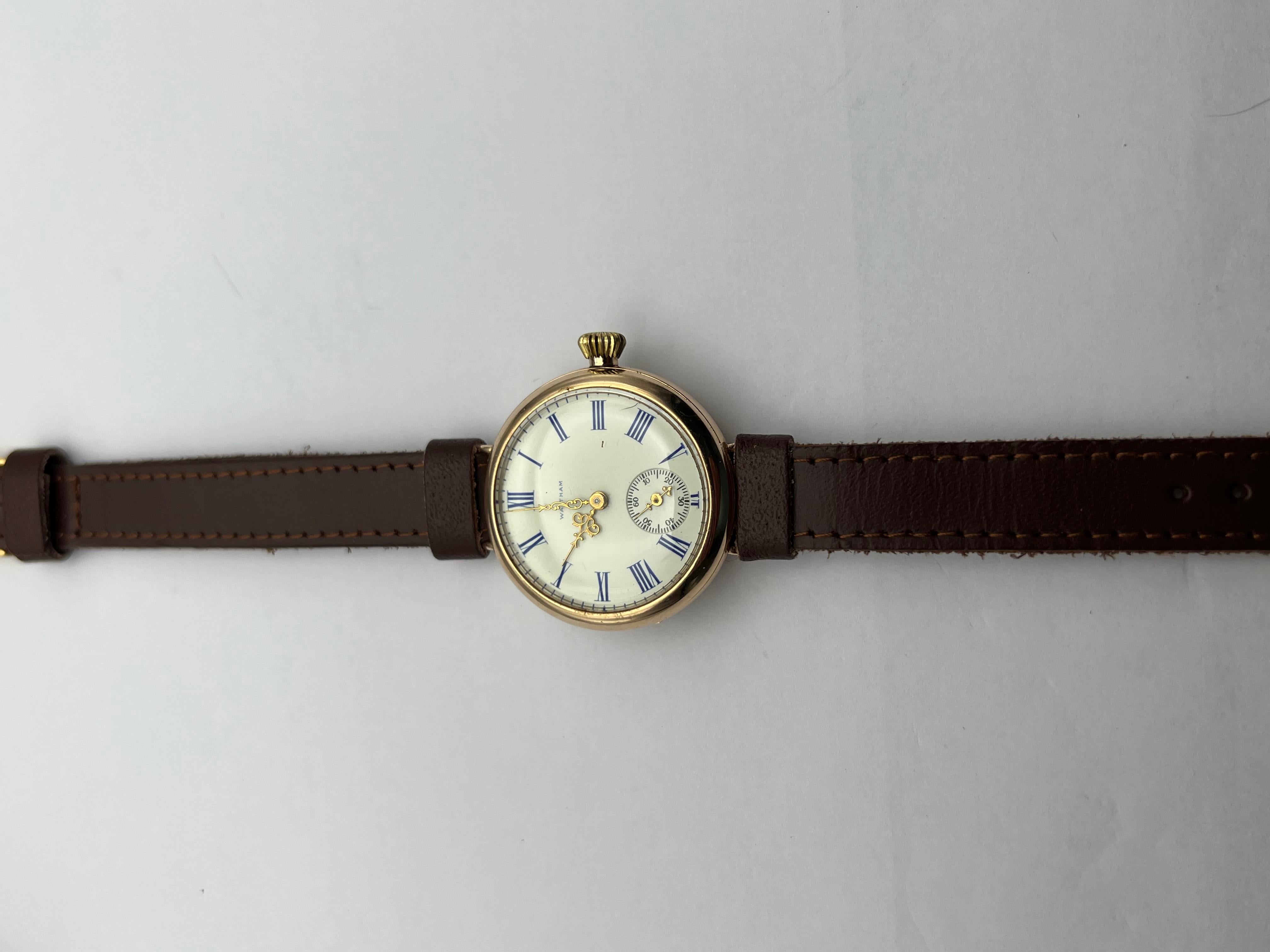 1902 English Waltham Solid Gold Blue Roman Numeral 15J For Sale 3
