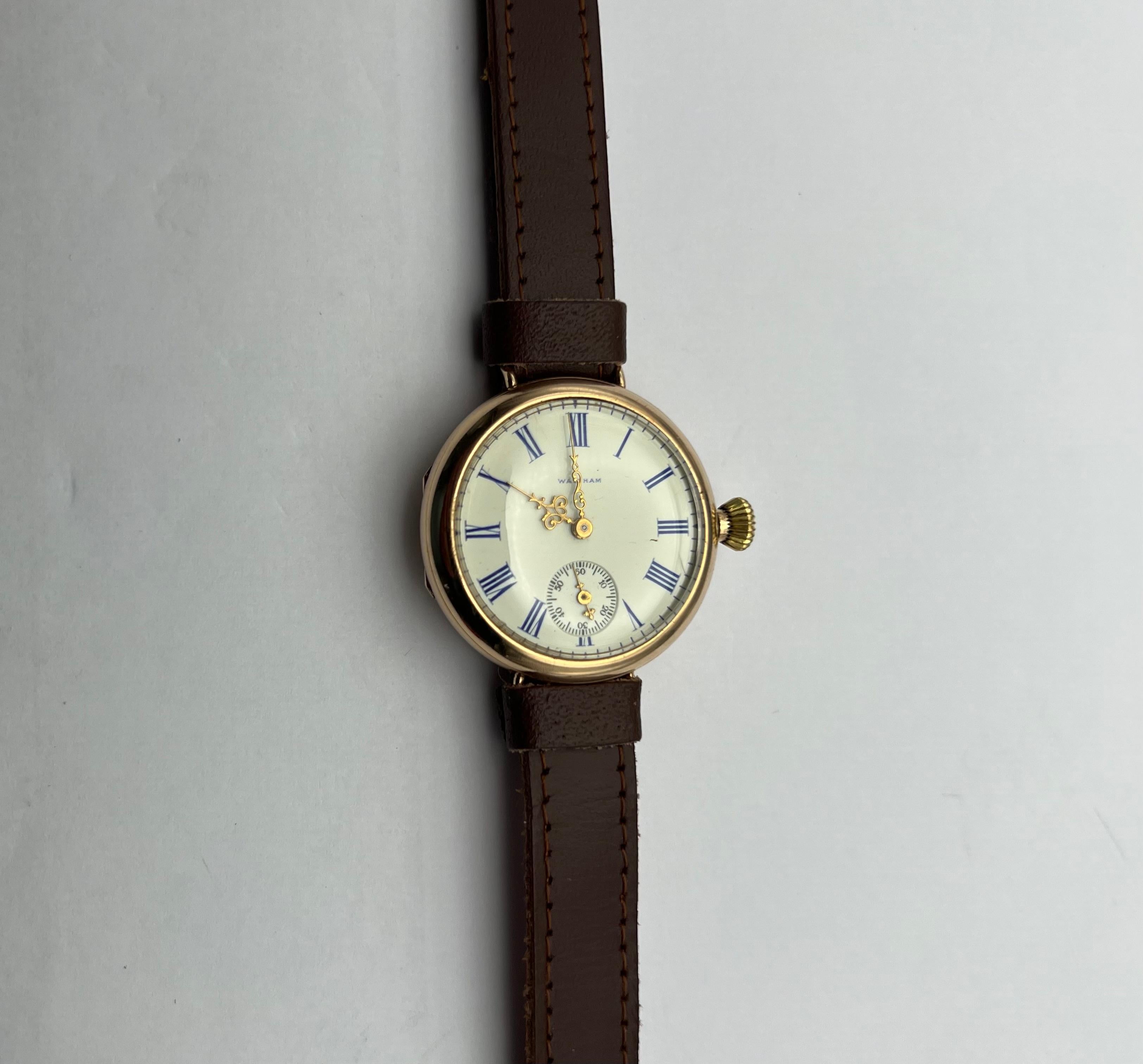 1902 English Waltham Solid Gold Blue Roman Numeral 15J For Sale 4