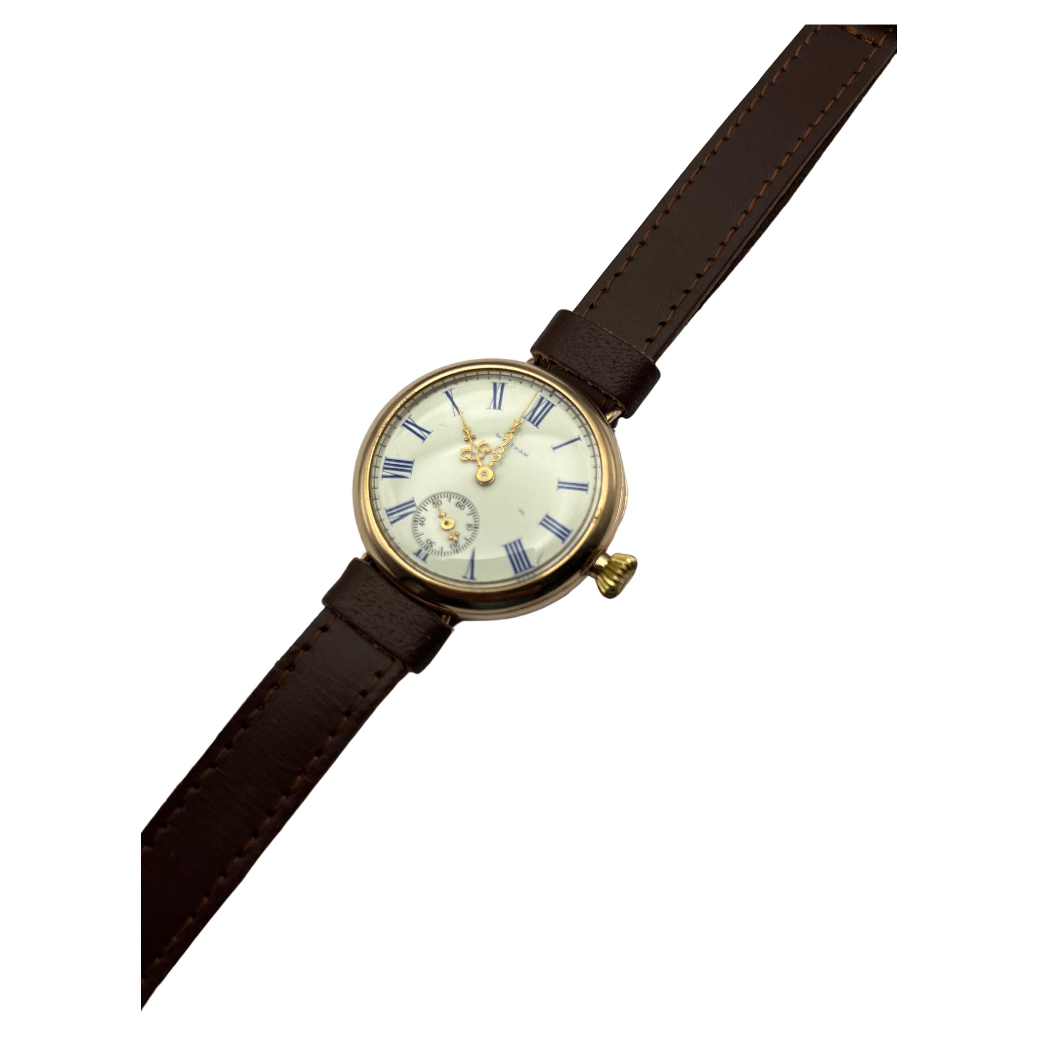 1902 English Waltham Solid Gold Blue Roman Numeral 15J For Sale