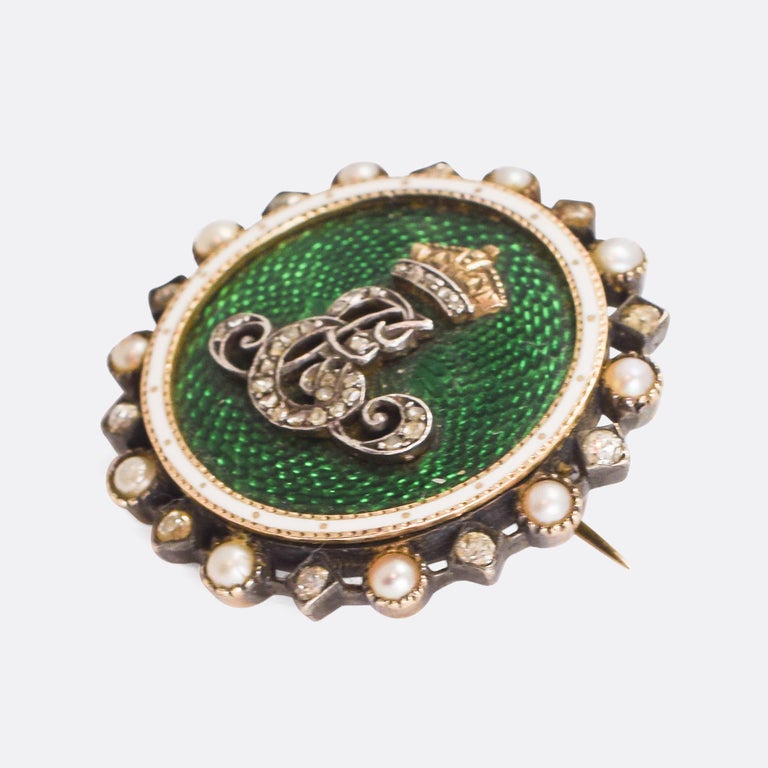 1902 King Edward VII Guilloché Enamel Royal Coronation "E" Pendant