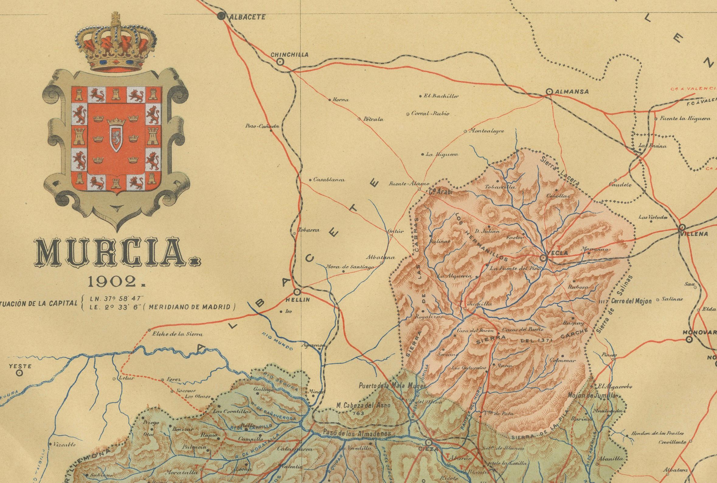 1902 Murcia: Eine kartografische Momentaufnahme der südöstlichen Provinz Spaniens (Papier) im Angebot