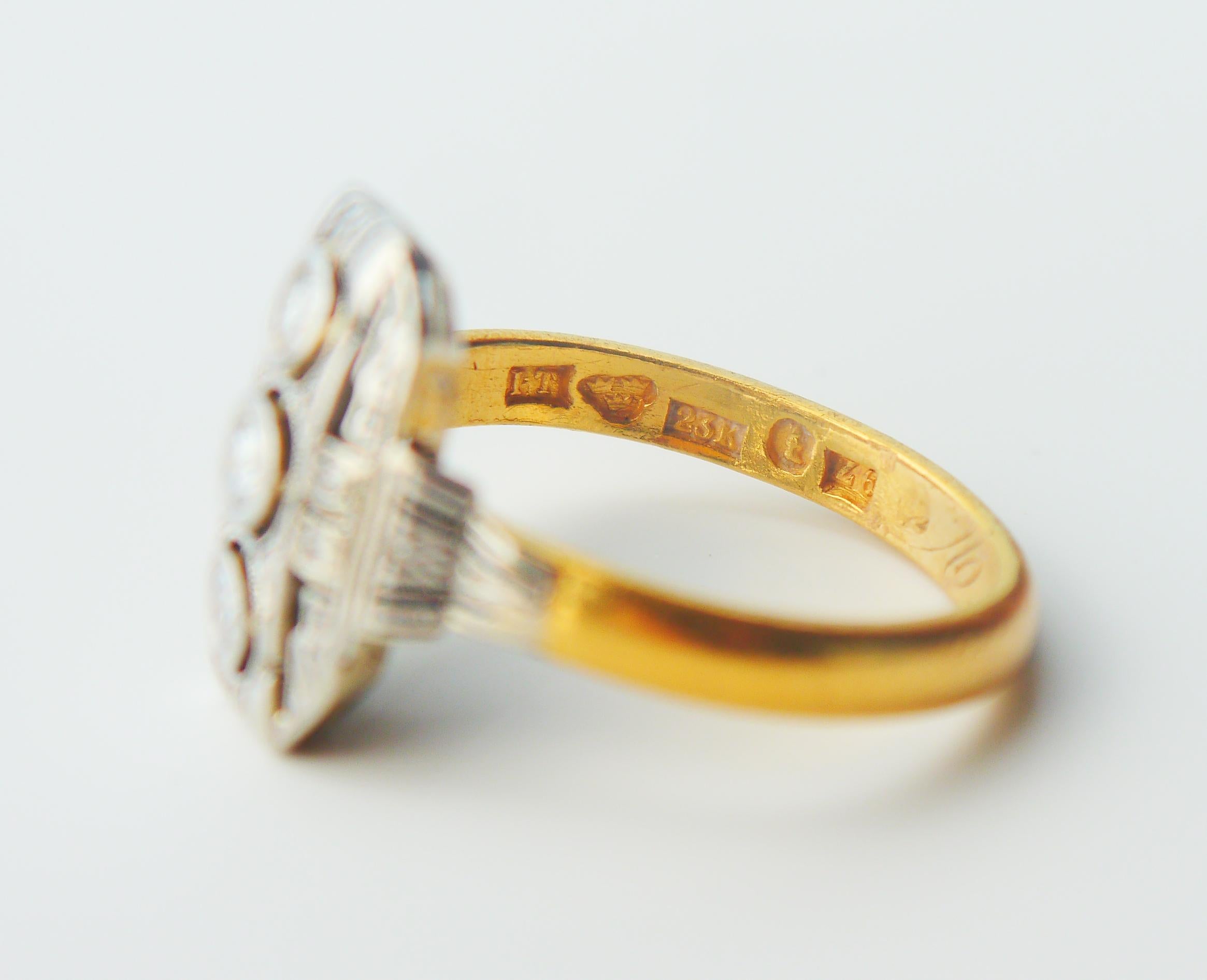 1902 Nordic Ring 0.25ctw Diamonds solid 23K Gold Platinum US 9 / 6gr For Sale 6