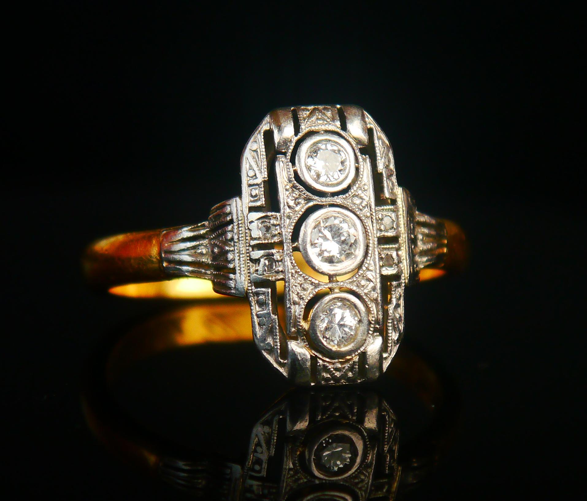 Art Nouveau 1902 Nordic Ring 0.25ctw Diamonds solid 23K Gold Platinum US 9 / 6gr For Sale
