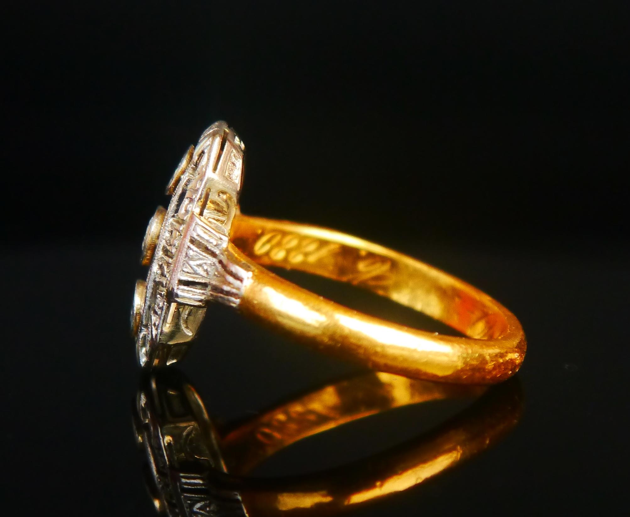Old European Cut 1902 Nordic Ring 0.25ctw Diamonds solid 23K Gold Platinum US 9 / 6gr For Sale