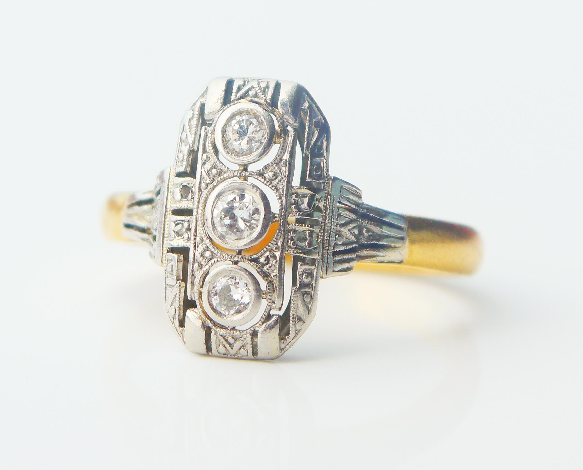 1902 Nordic Ring 0.25ctw Diamonds solid 23K Gold Platinum US 9 / 6gr For Sale 3