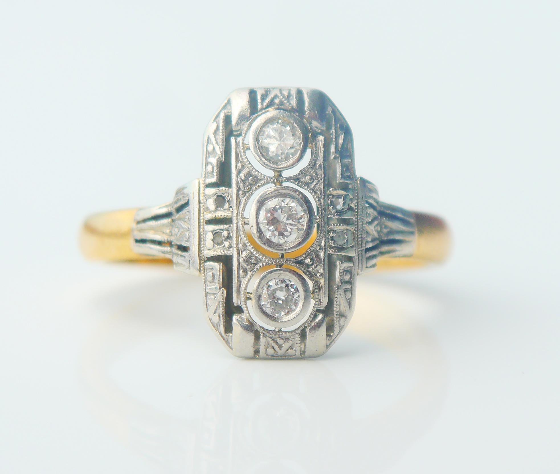1902 Nordic Ring 0.25ctw Diamonds solid 23K Gold Platinum US 9 / 6gr For Sale 4