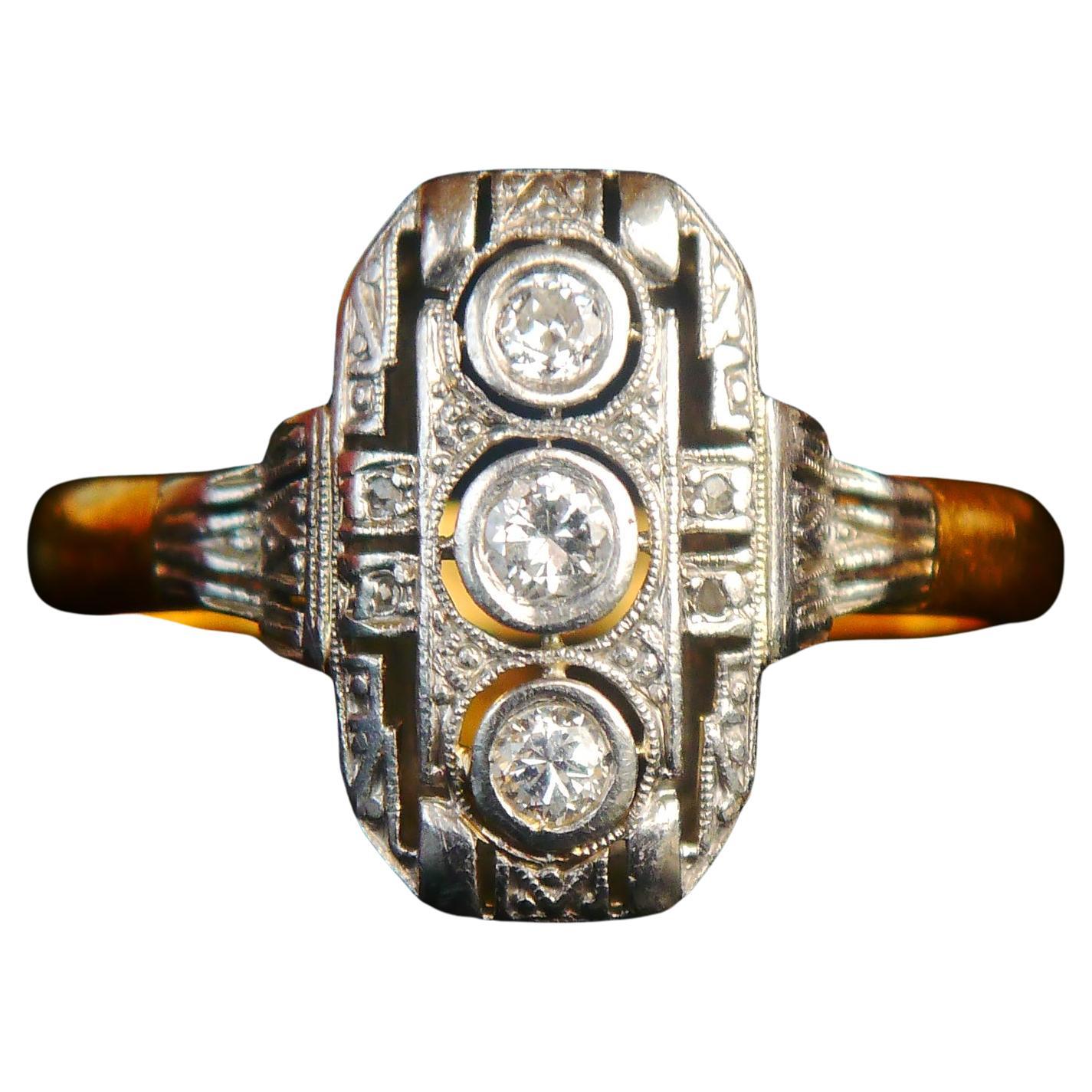 1902 Nordic Ring 0,25ctw Diamanten massive 23K Gold Platin US 9 / 6gr