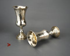 1902 Pair of British Champagne Flutes Goblets solid Sterling Silver / 121 gr