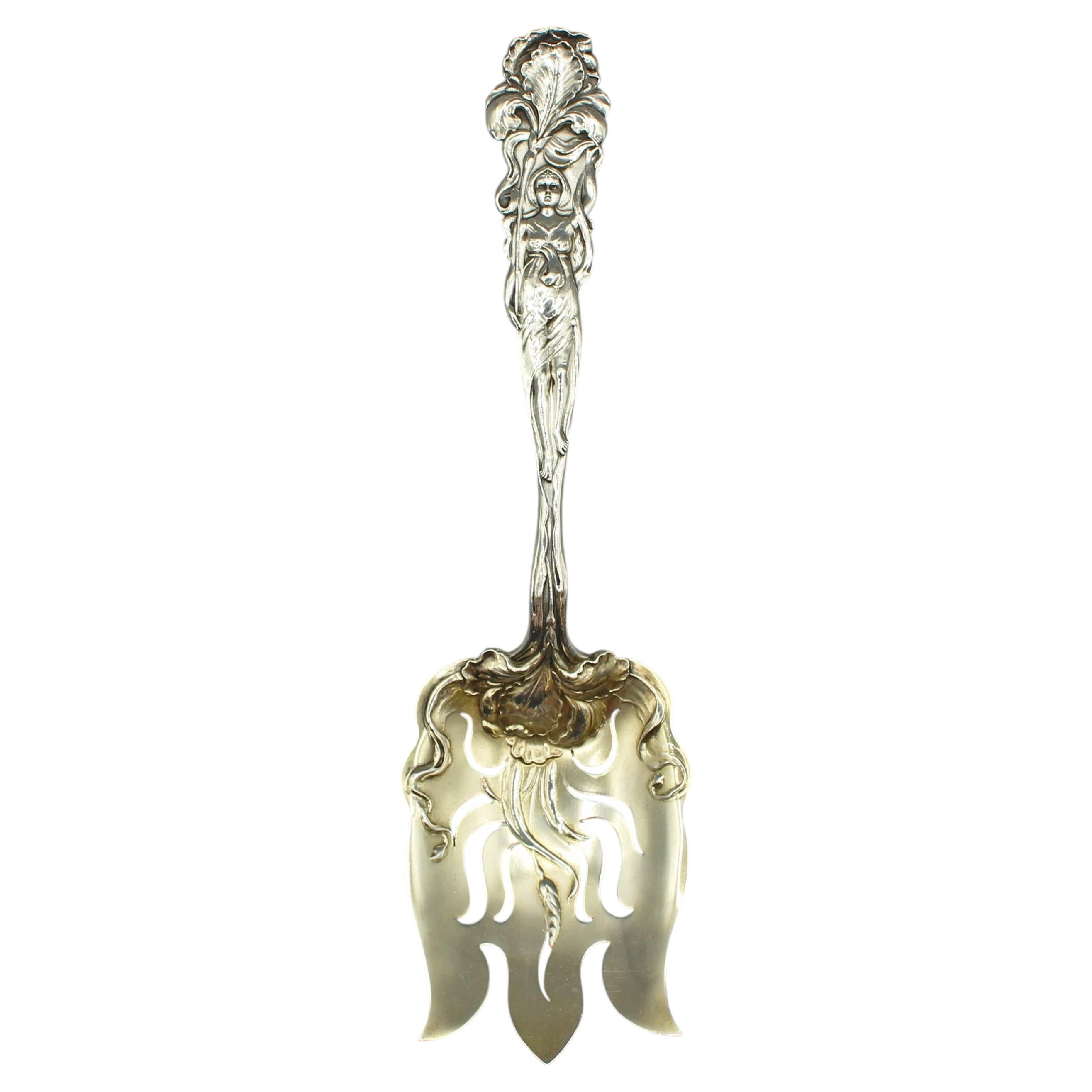 1902 "Raphael" Sterling Silver & Gold Wash Serving Fork by Alvin