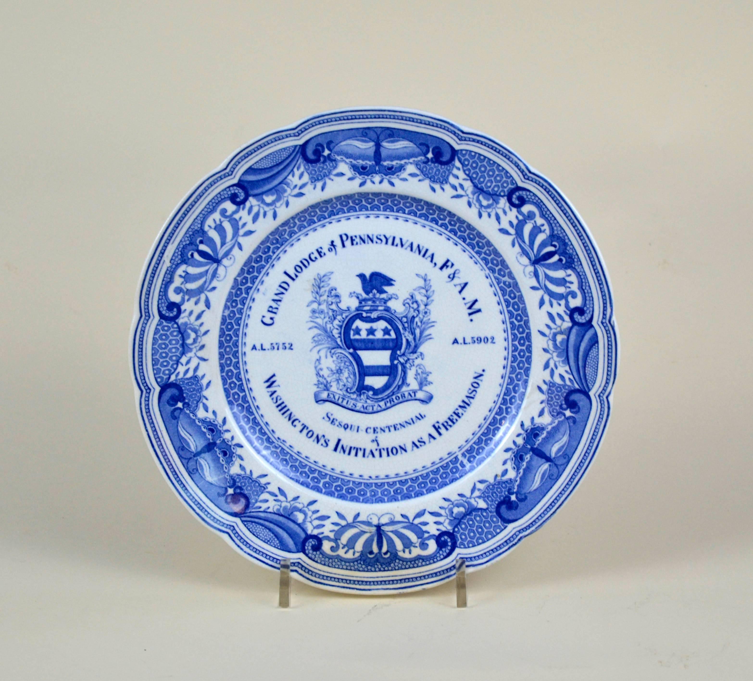 Early 20th Century 1902s Grand Lodge Pennsylvania F&AM Free Mason Plate Washington's Initiation For Sale