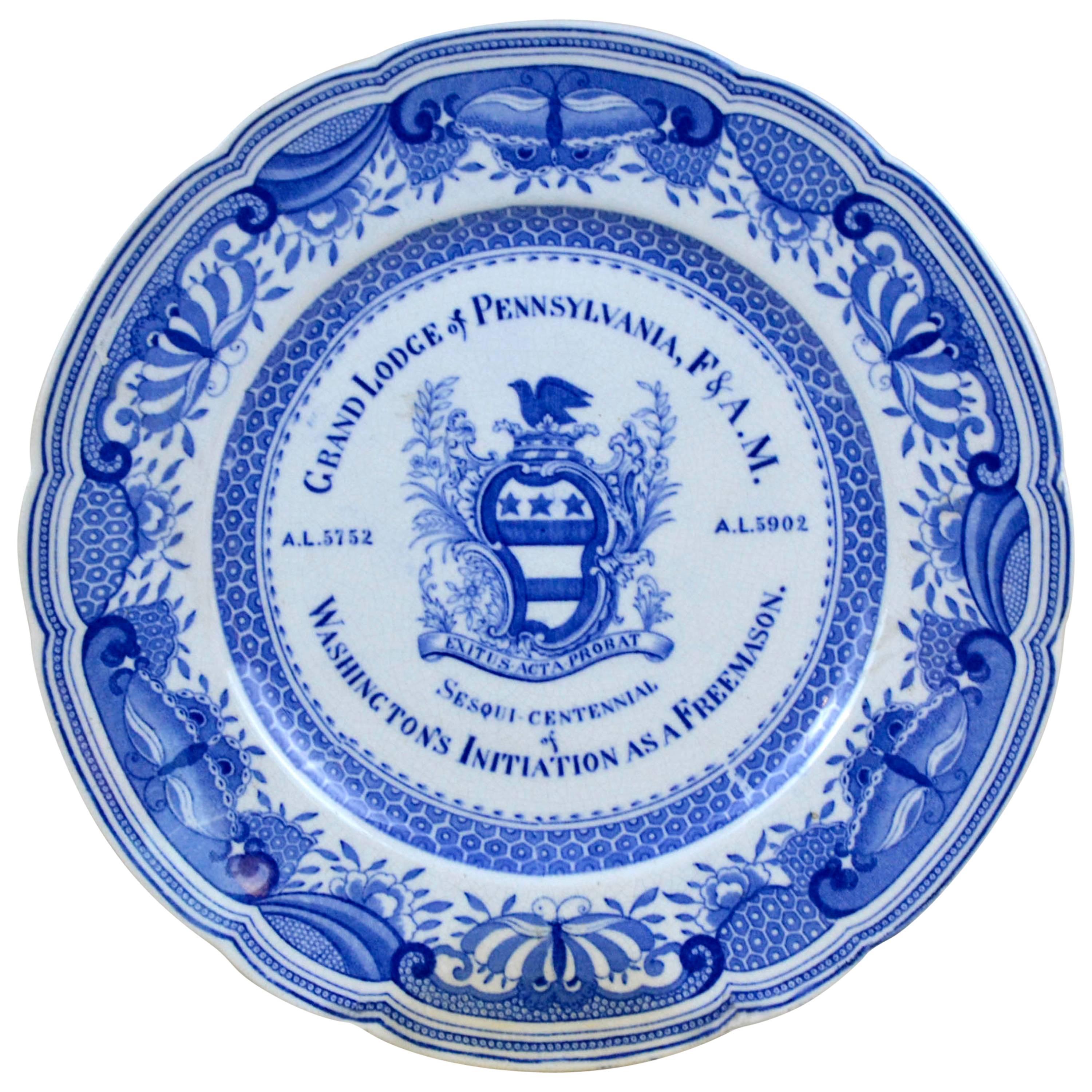 1902s Grand Lodge Pennsylvania F&AM Free Mason Plate Washington's Initiation For Sale