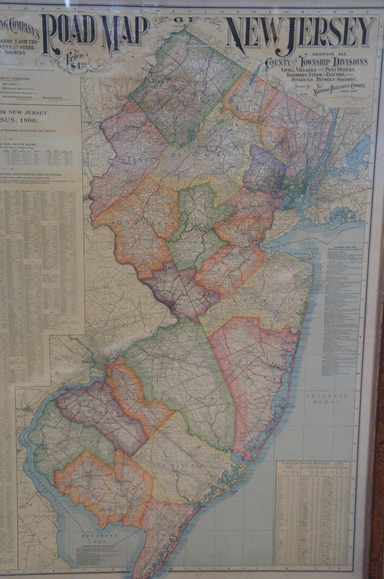 1903 Antique National Publishing Road Map of New Jersey Geological ...