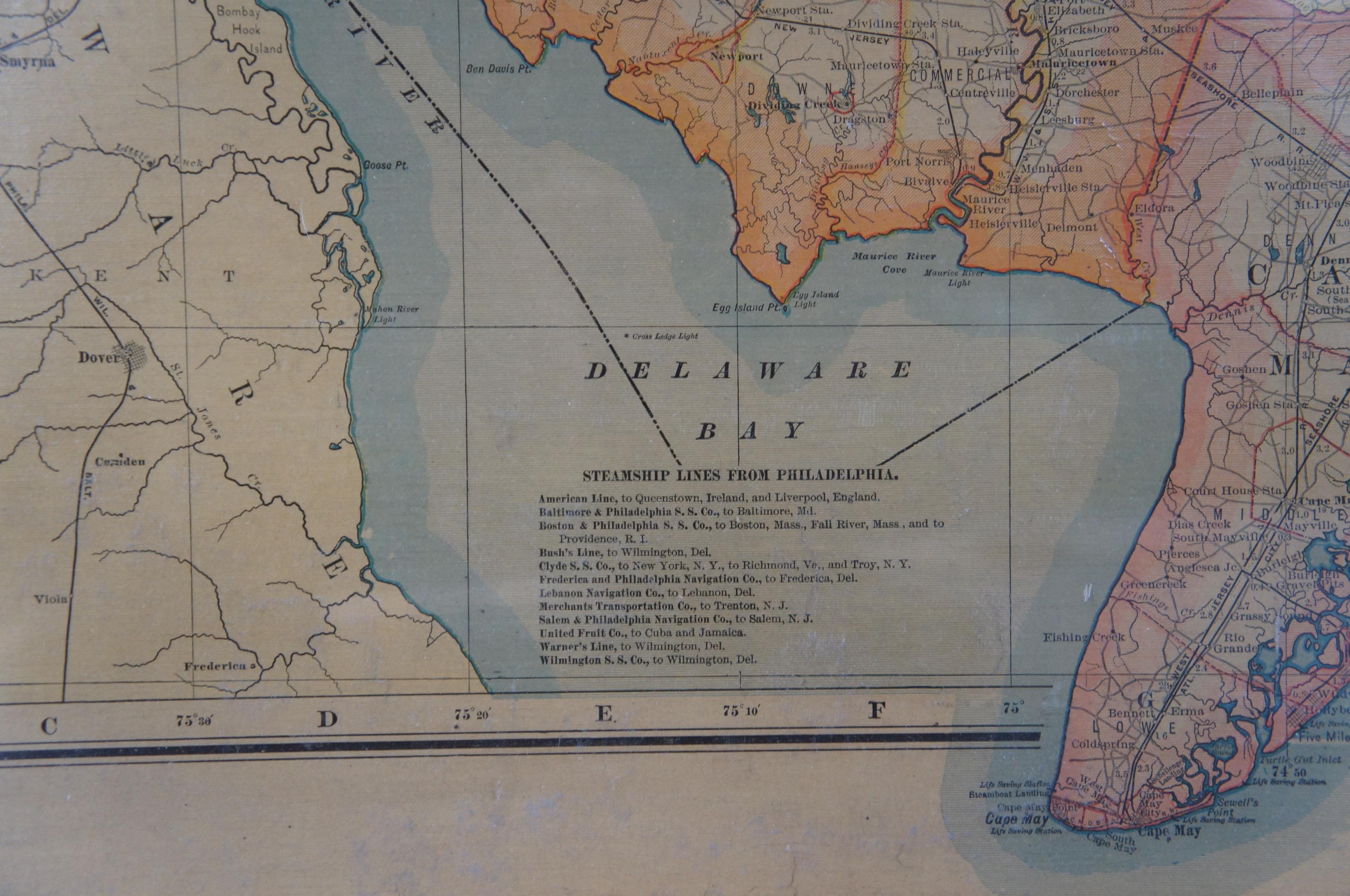 1903 Antique National Publishing Road Map of New Jersey Geological Survey In Good Condition For Sale In Dayton, OH