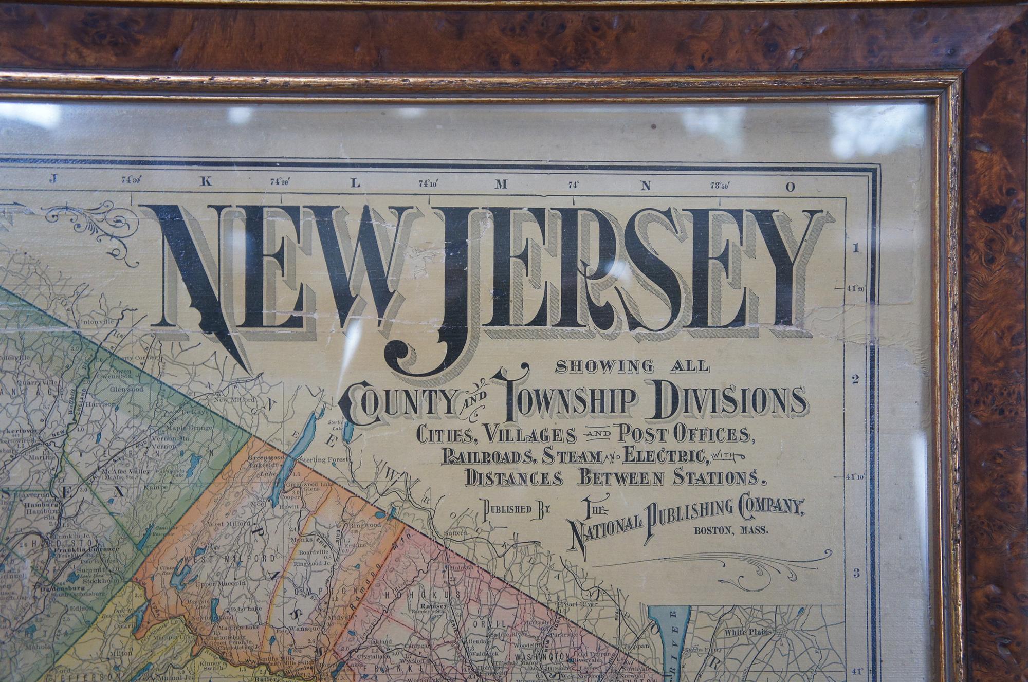 Paper 1903 Antique National Publishing Road Map of New Jersey Geological Survey For Sale